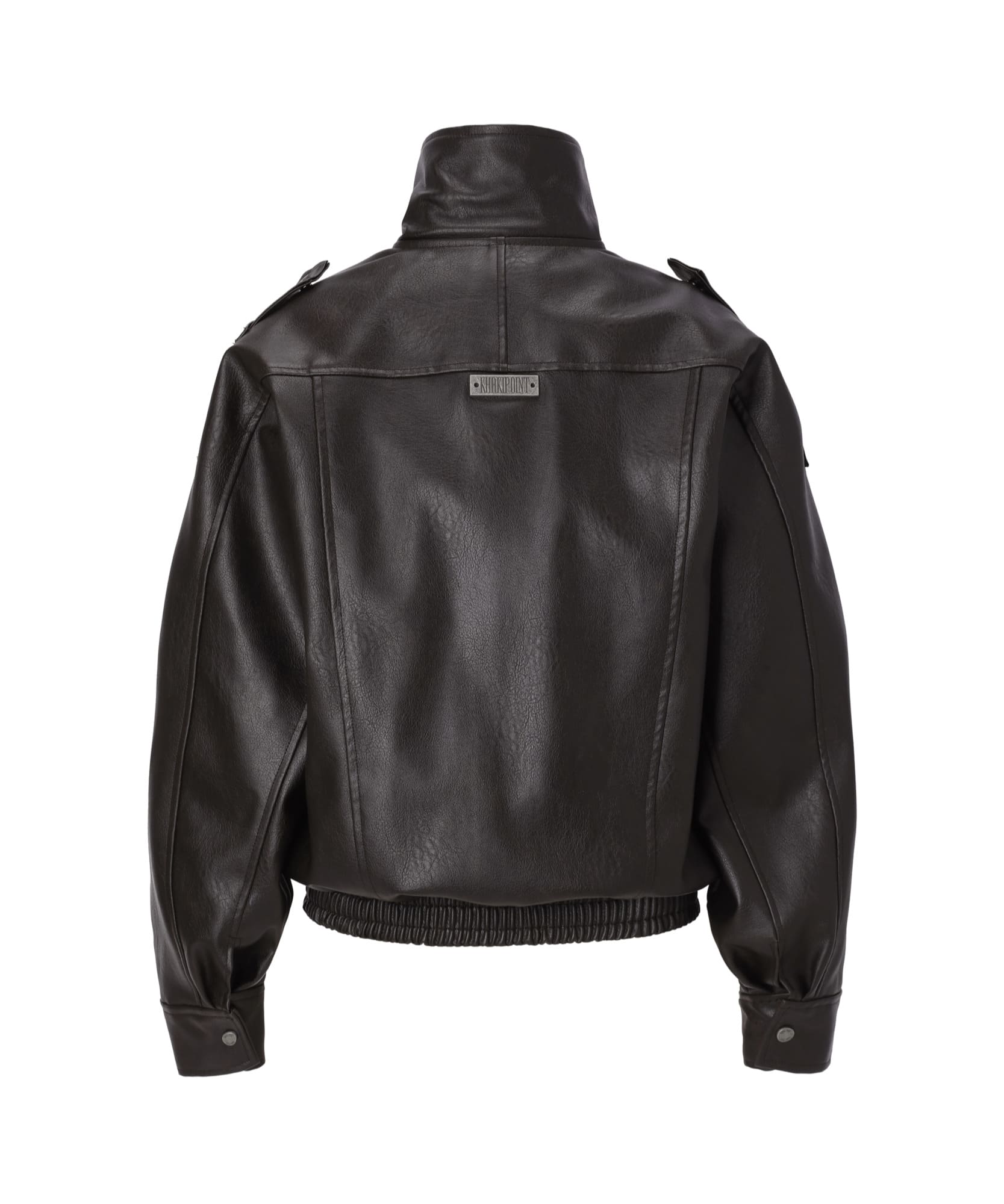 Structured High-Neck Leather Jacket (dark brown)