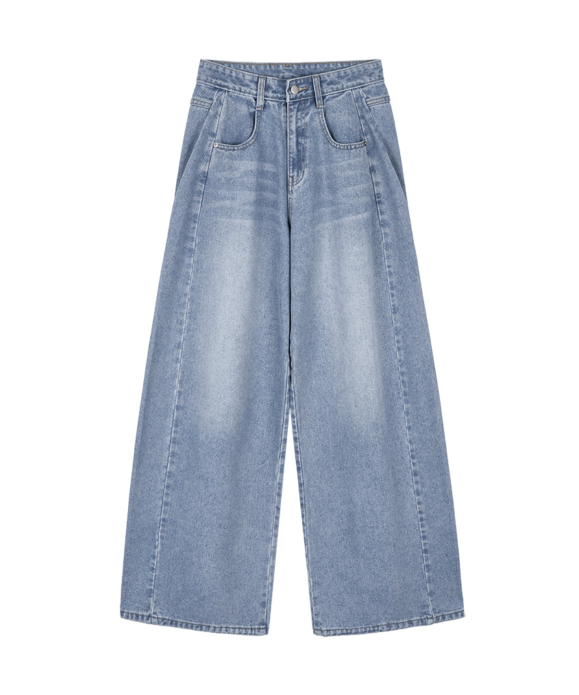 curved washed denim pants - (5 color)