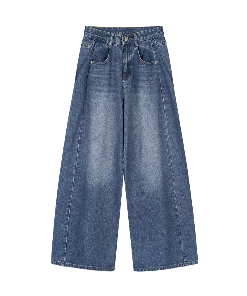 curved washed denim pants - (5 color)