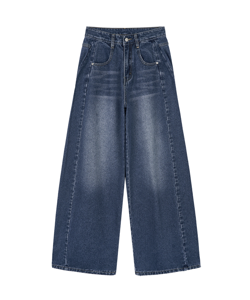 curved washed denim pants - (5 color)