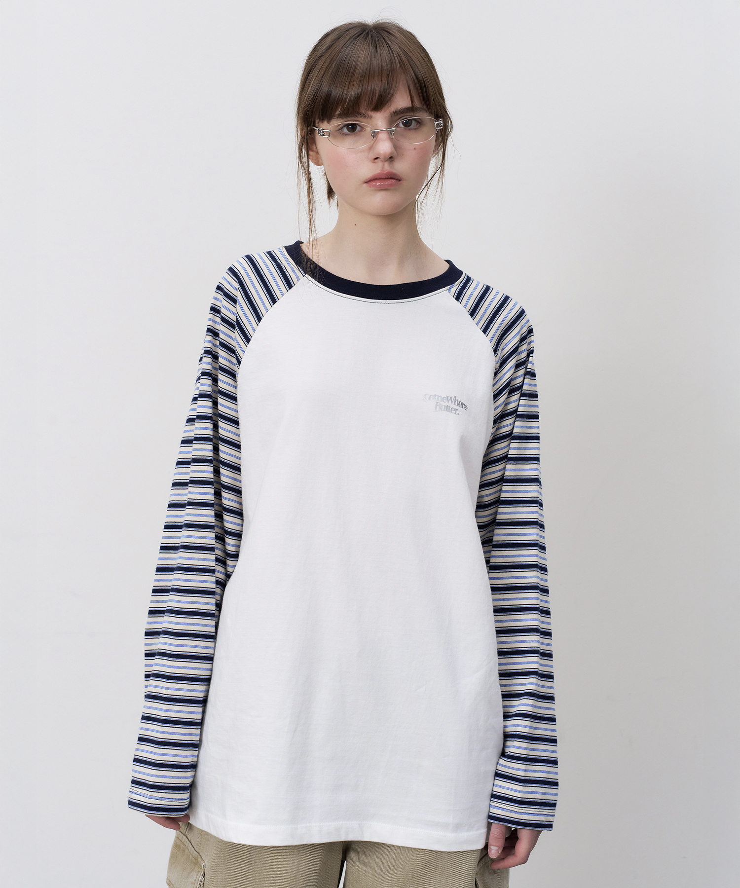 Niro полоска Raglan Long Top - Ivory(тёмно-синий)
