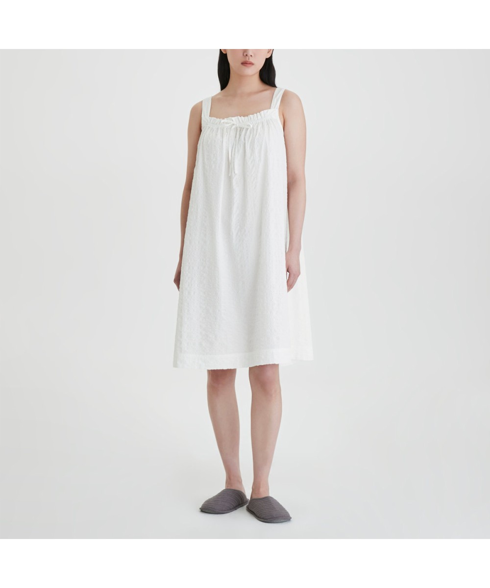 Женское пижамное платье без рукавов Rayon Cotton Seersucker White