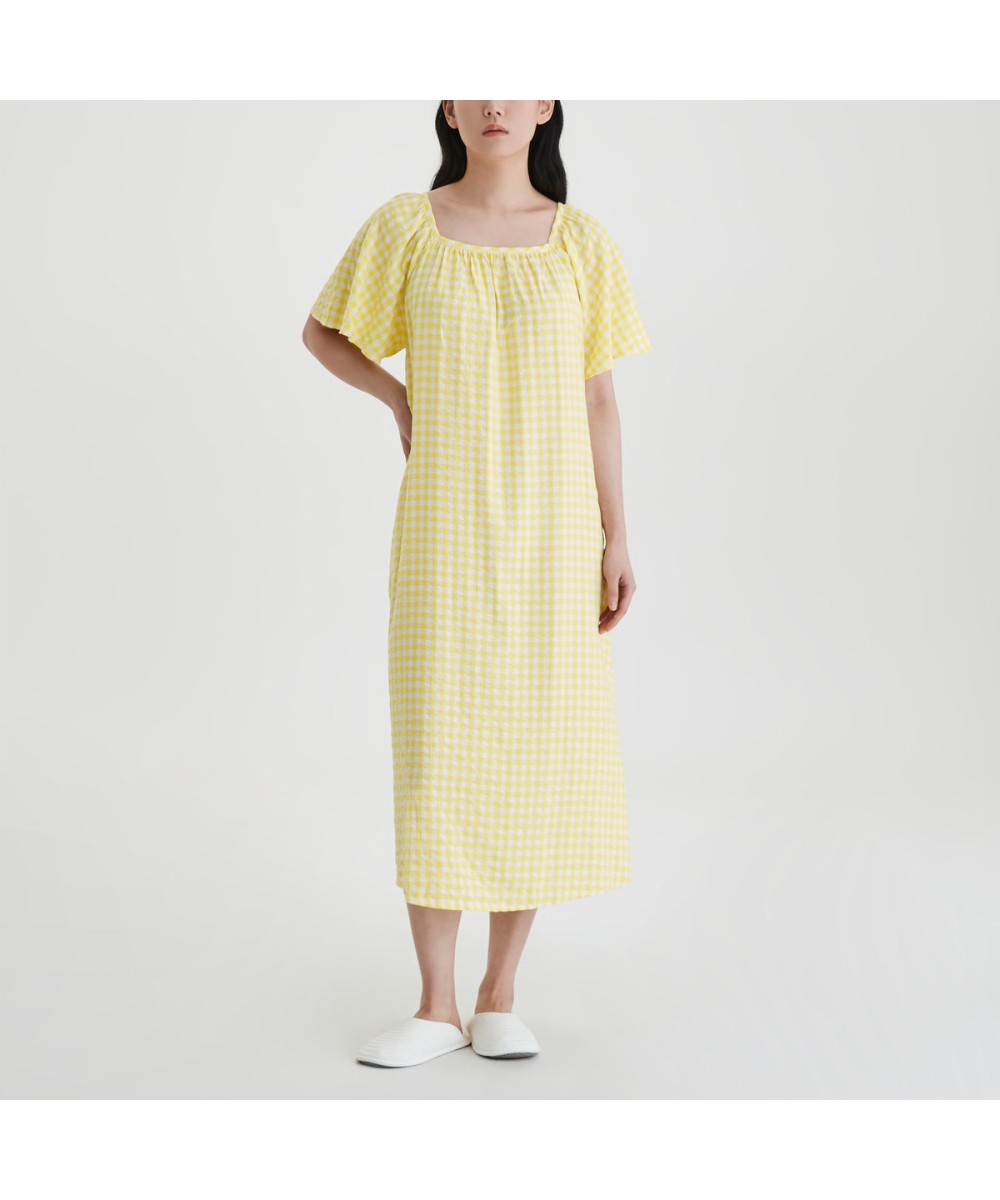 Женское пижамное платье из вискозы и сирсакера Light Yellow