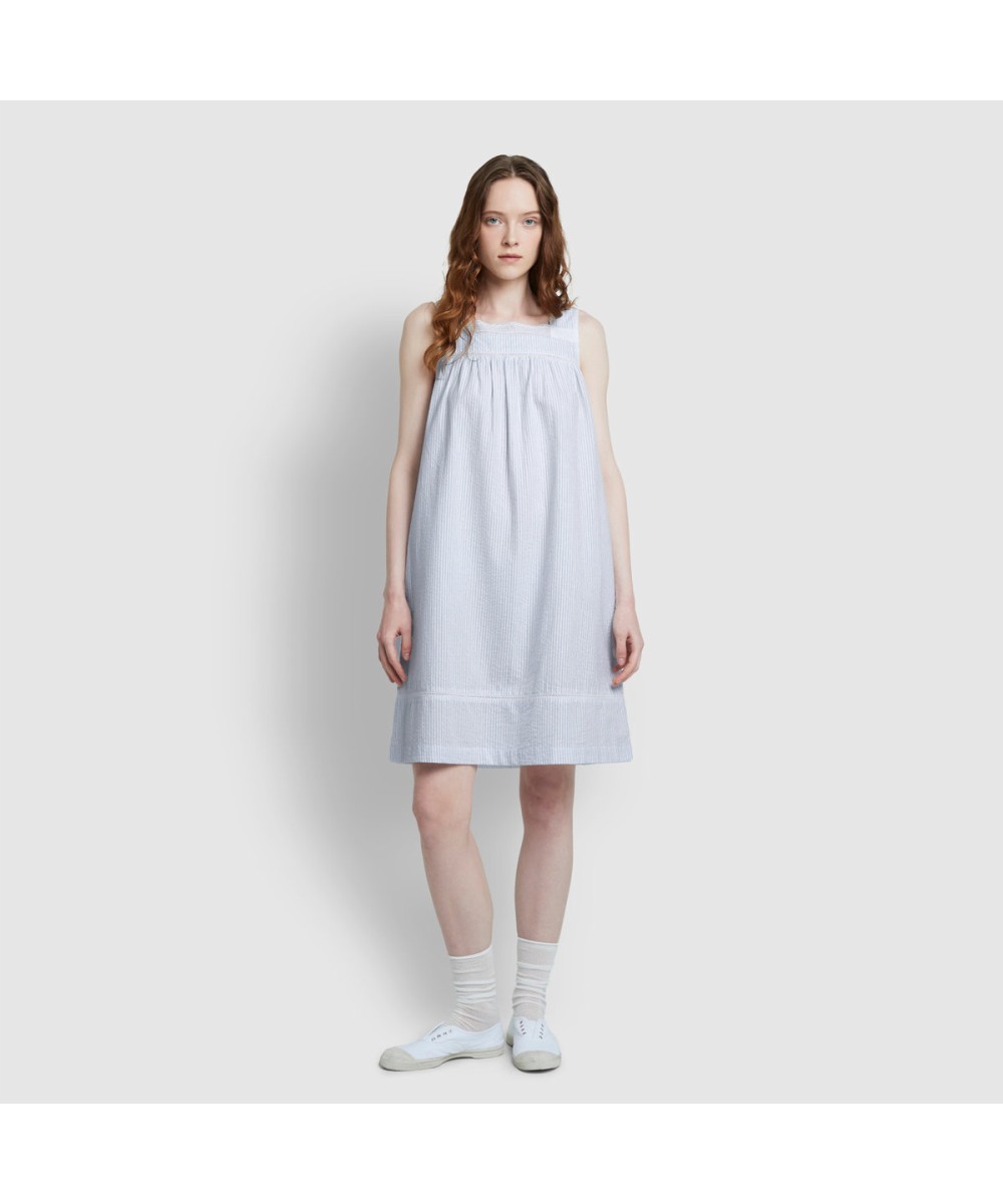 Женская пижама без рукавов из сирсакера с оборками — Light Blue
