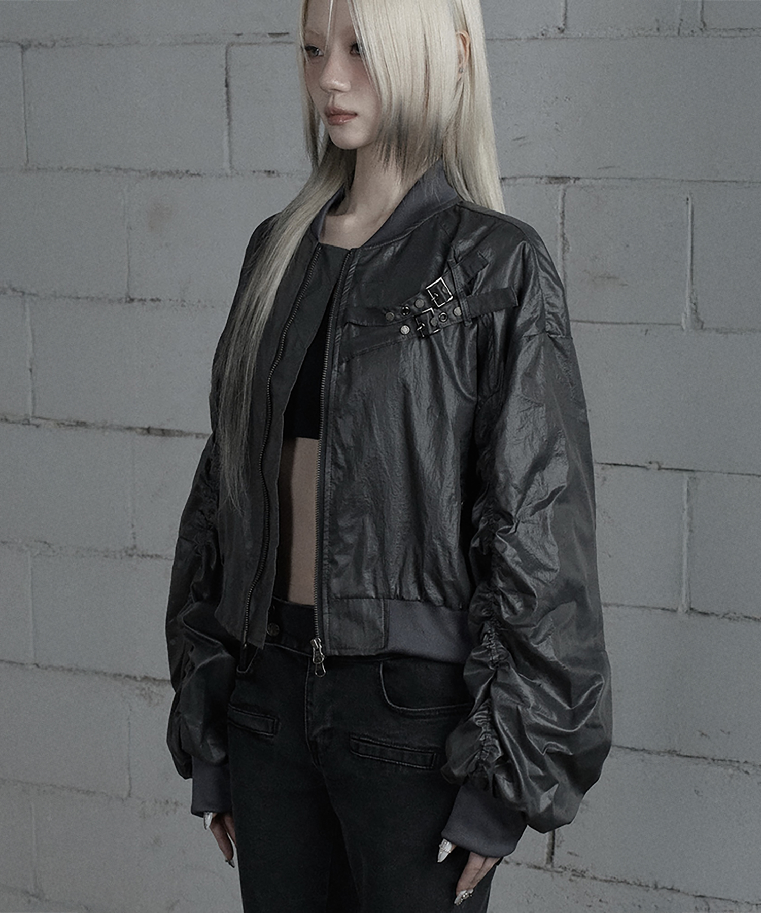 Chest Belt Tipstop Shirring Crop куртка (Dark серый)