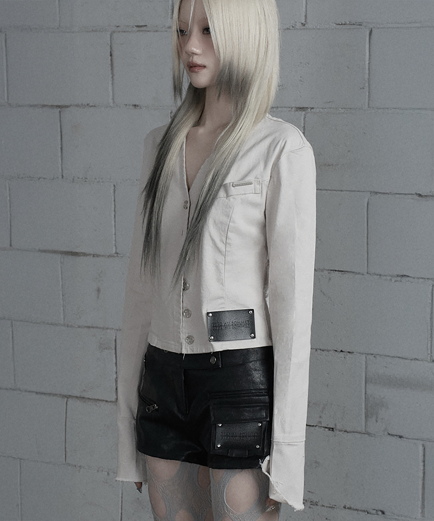 Back Diagonal Eyelet Collarless Crop куртка (бежевый)