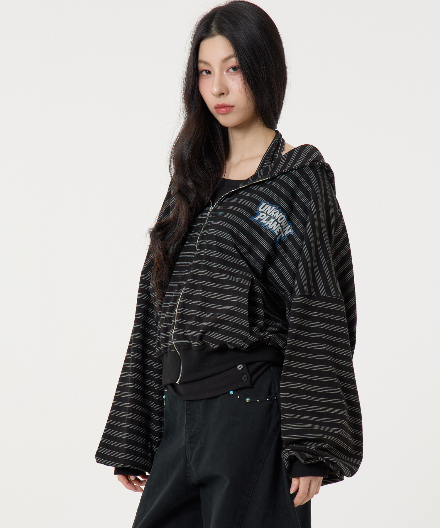 Logo Print Stripes толстовка молния-Up чёрный