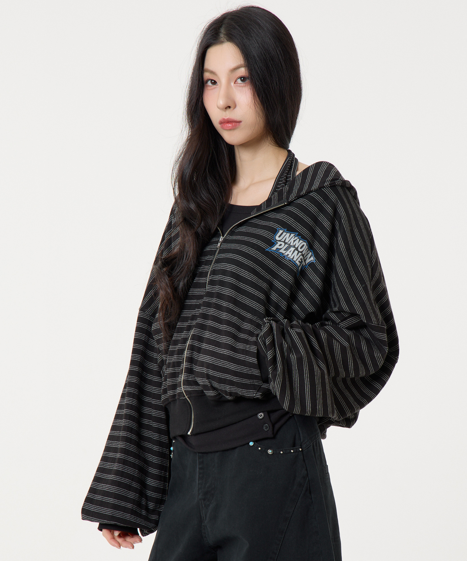 Logo Print Stripes толстовка молния-Up чёрный