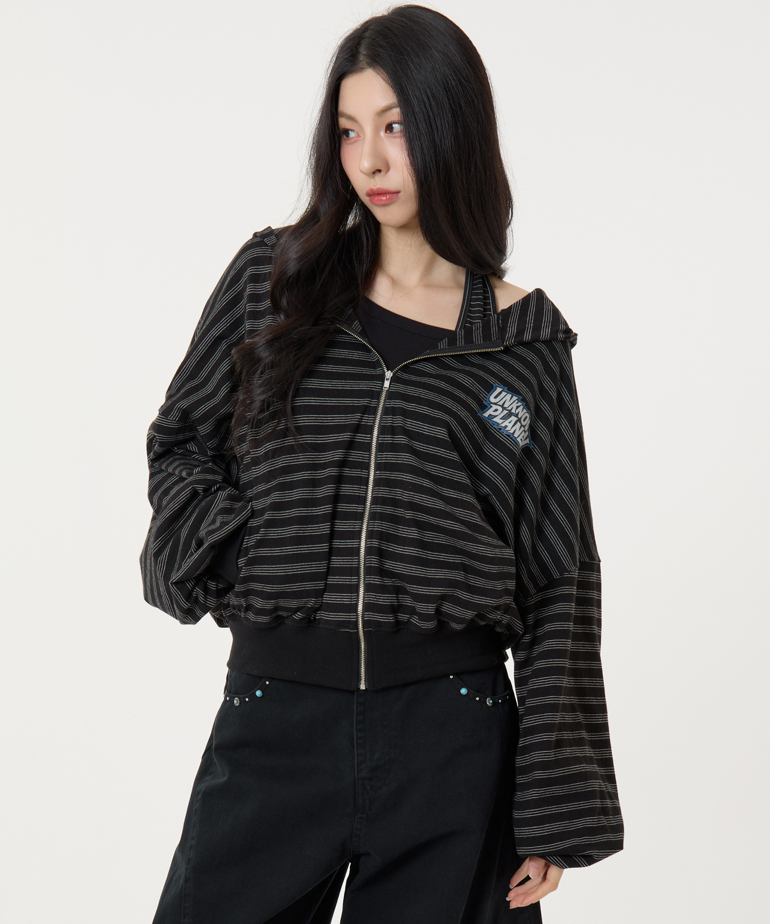Logo Print Stripes толстовка молния-Up чёрный