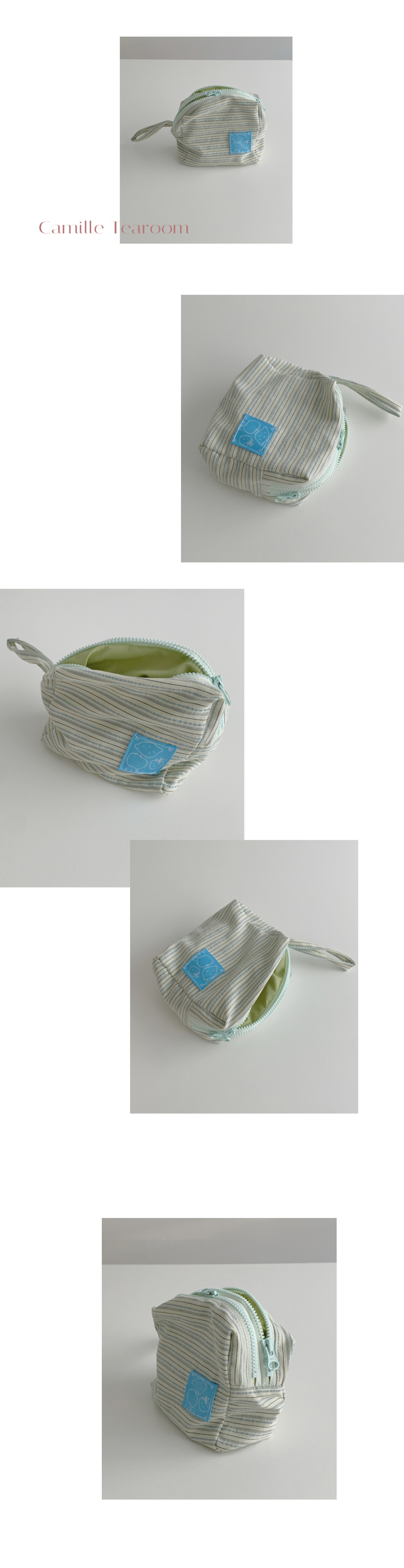 맑고 잔잔한 찻집의 분위기를 담은 차분한 스트라이프 무드.   듀얼 지퍼로 공간이 두 칸으로 분리되어  깔끔하게 정리할 수 있으며,   단정한 사이즈로 일상 소지품 보관에 적합합니다.