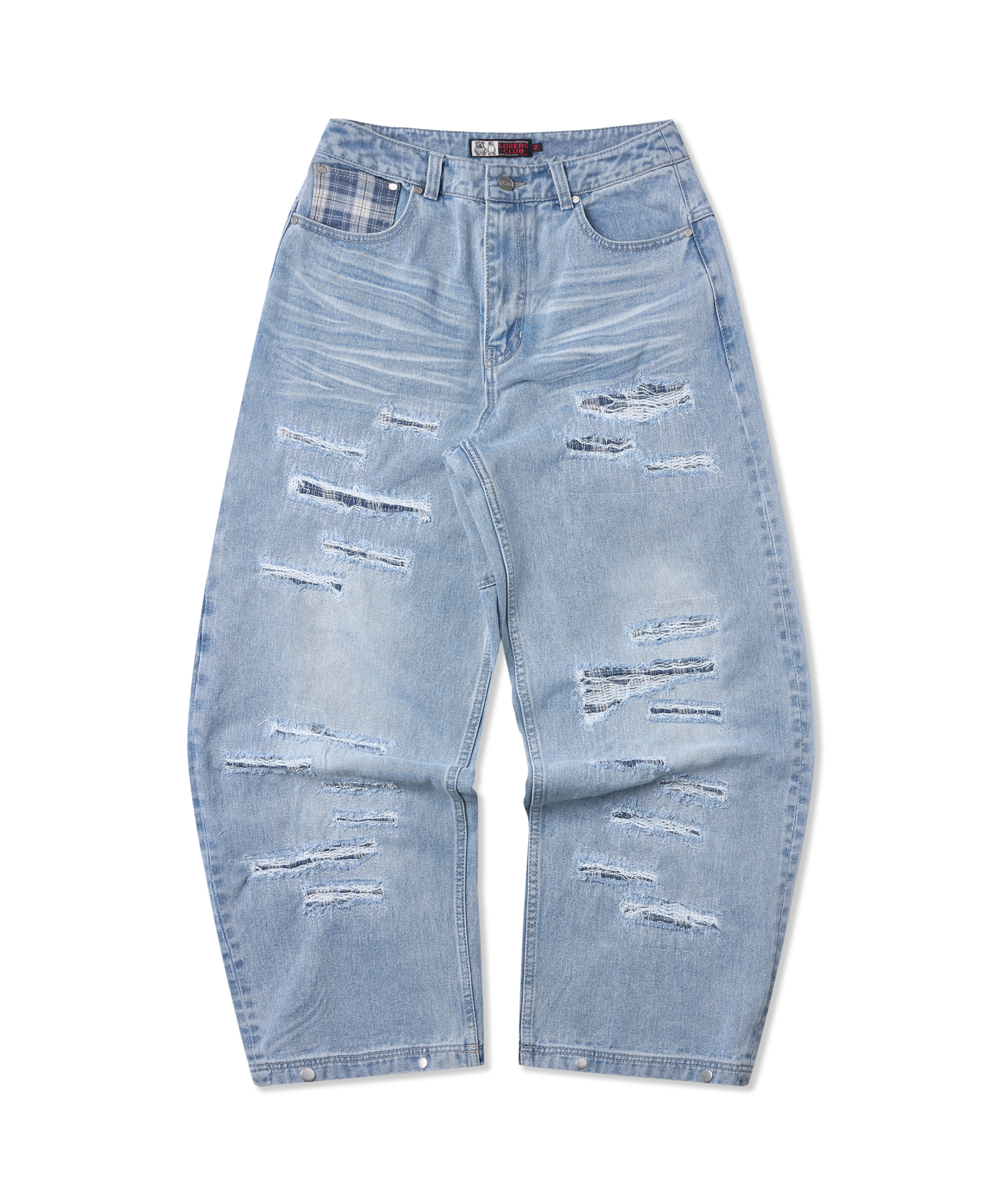 LSC CHECK DAMAGE WIDE DENIM PANT LIGHT BLUE