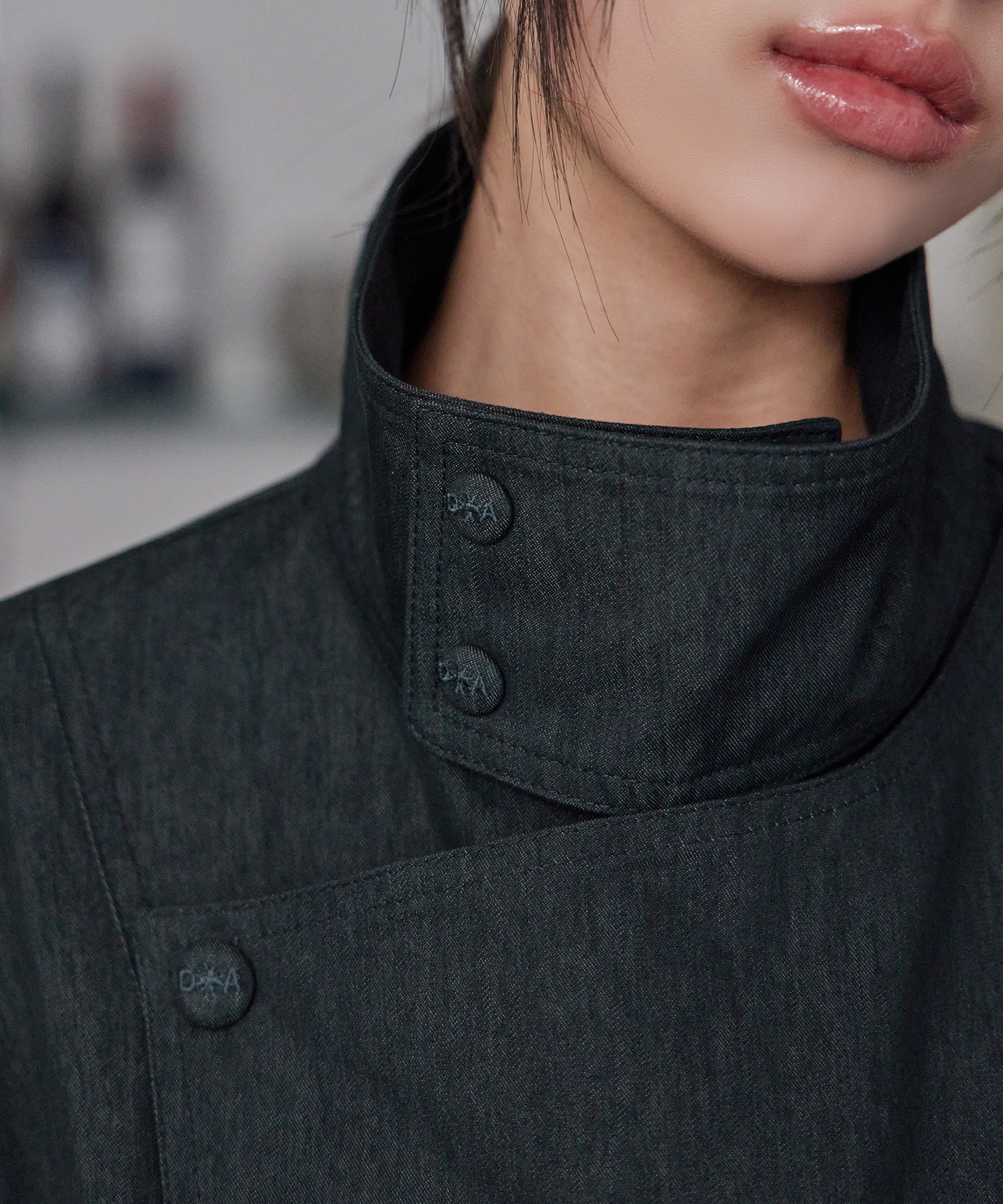 Oversized High-Neck хлопковый бомбер, SLATE DENIM