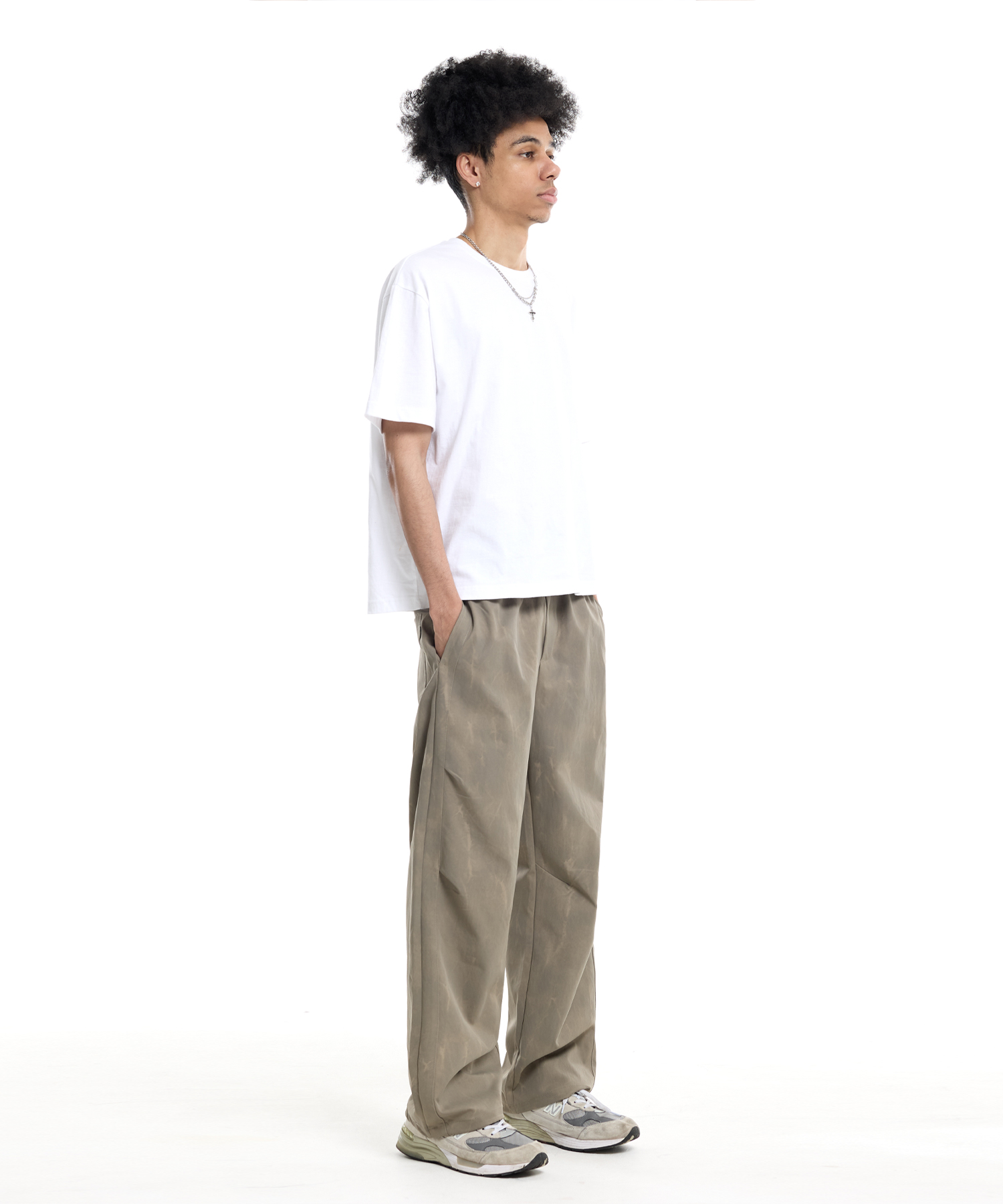 Natural washed wide string pants khaki