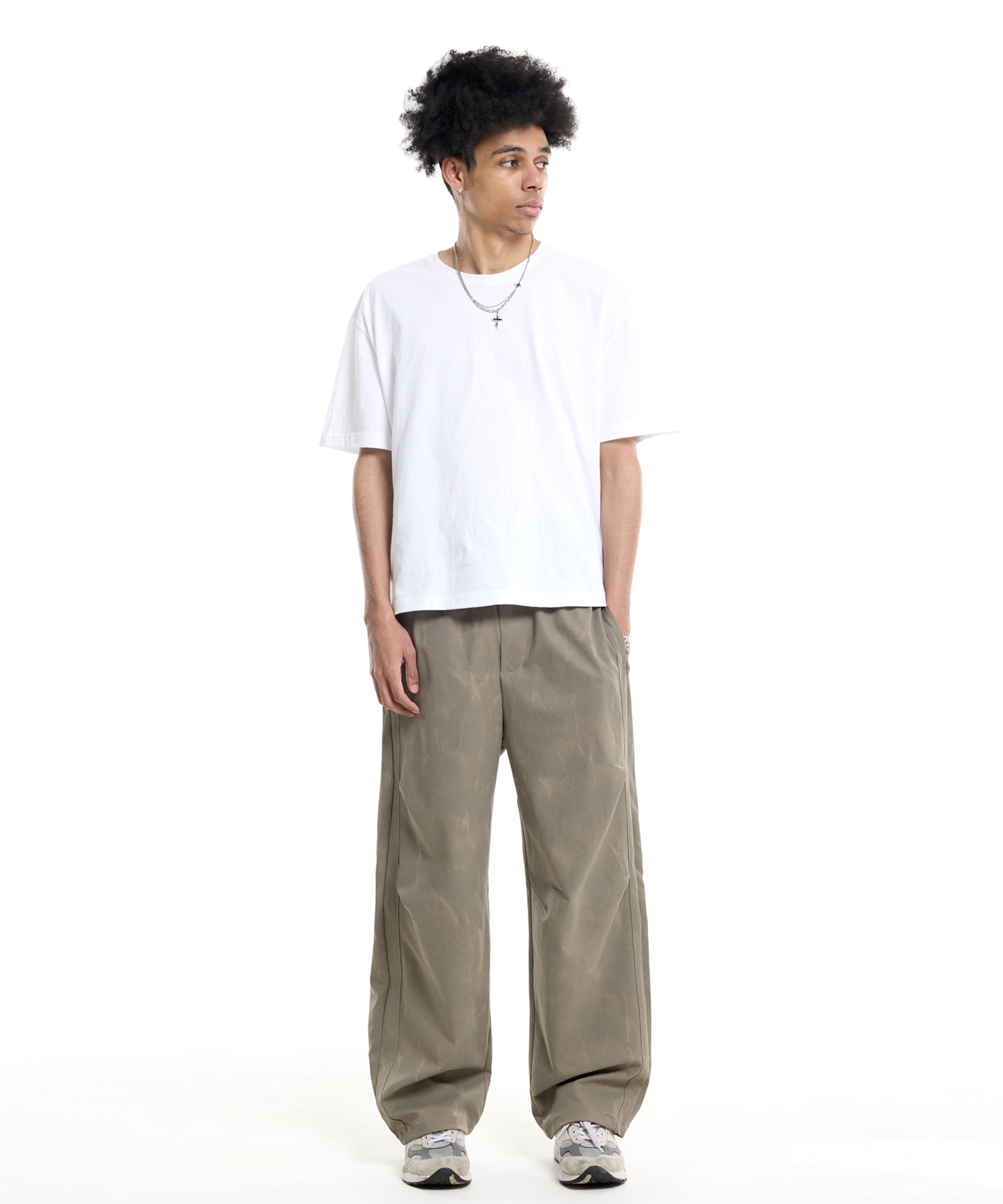 Natural washed wide string pants khaki