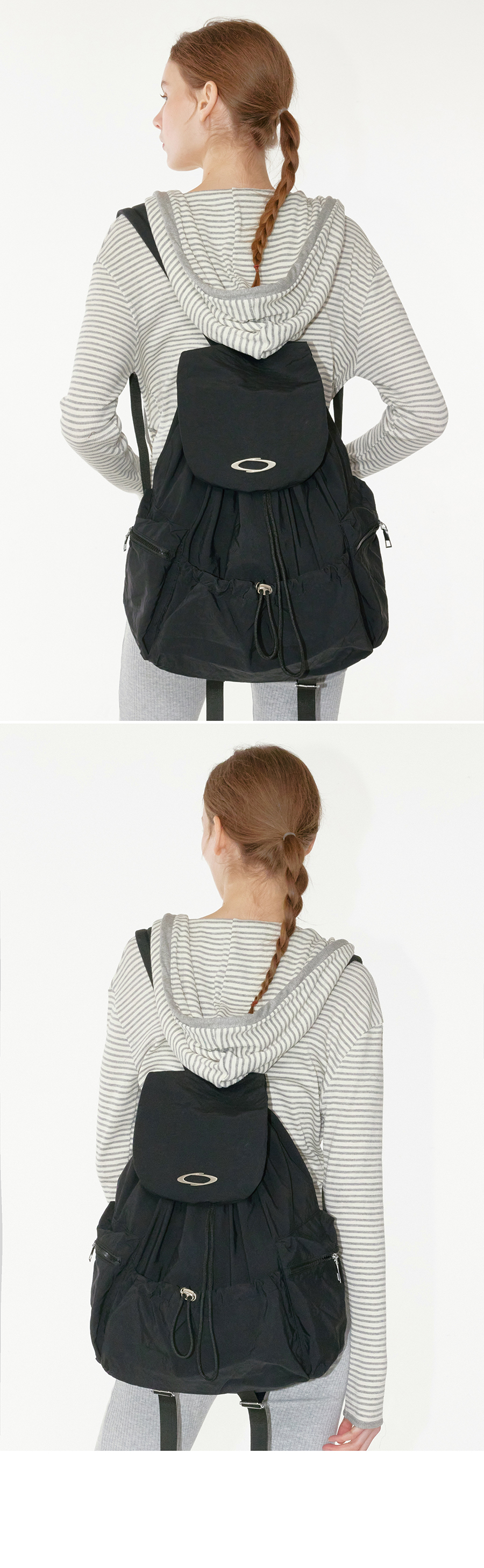 STRING FLAP BACKPACK - 3 COLORS BLACK