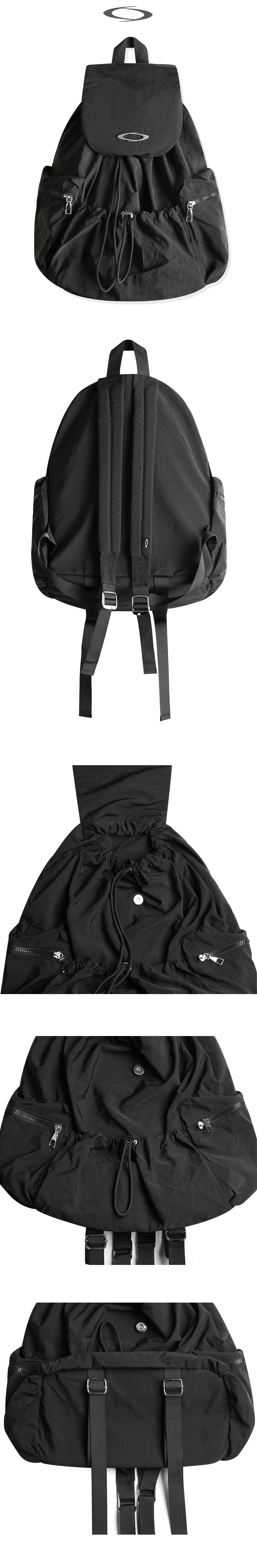 STRING FLAP BACKPACK - 3 COLORS BLACK