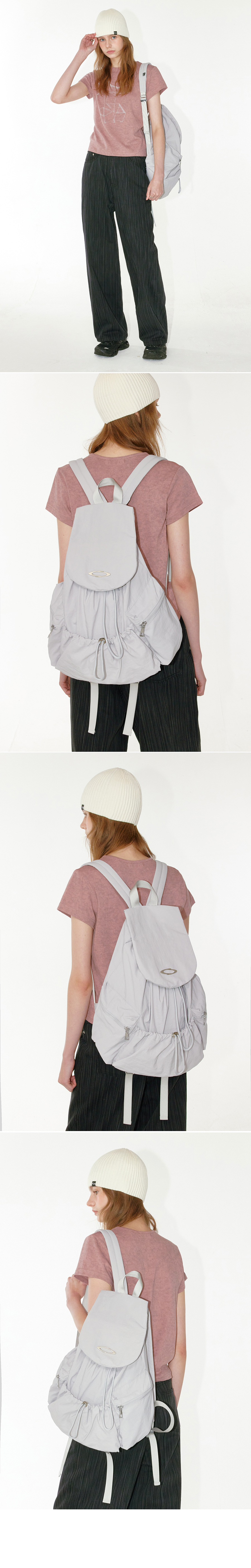 STRING FLAP BACKPACK - 3 COLORS LIGHT GREY