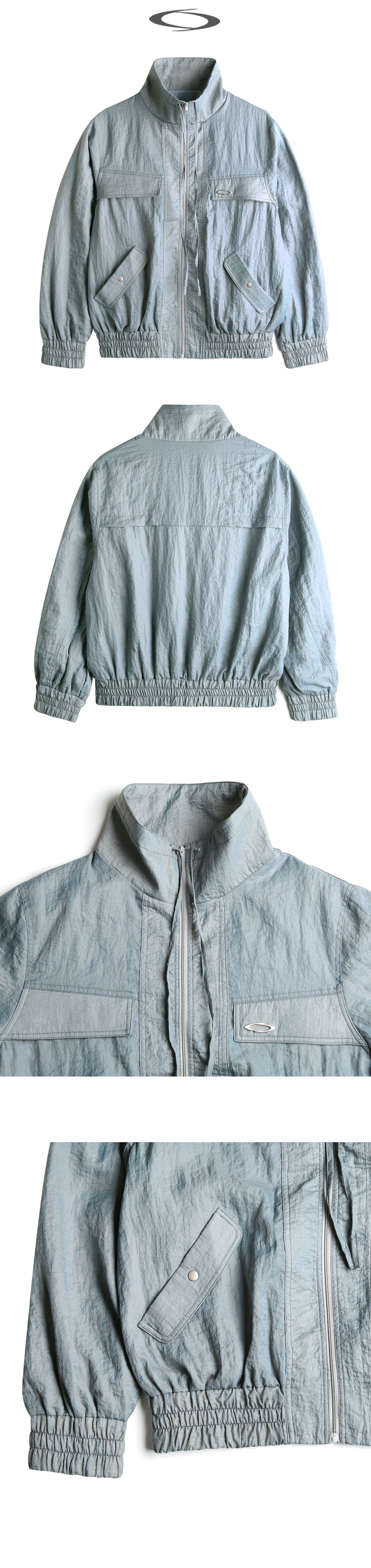 HIGH NECK GLOSSY WINDBREAKER - 2 COLORS SKY BLUE