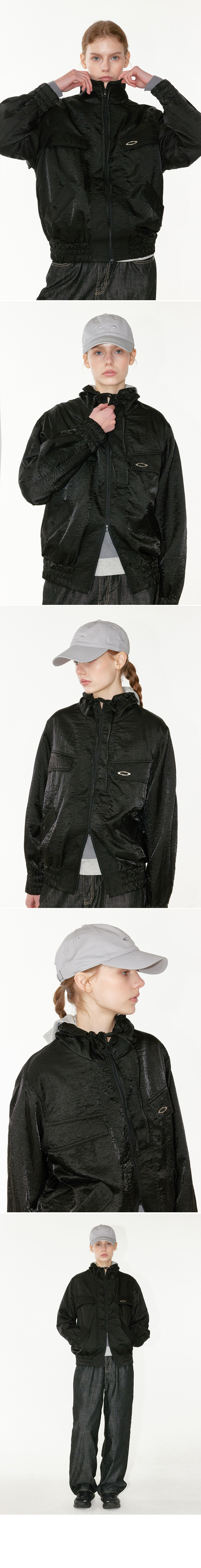HIGH NECK GLOSSY WINDBREAKER - 2 COLORS SKY BLUE