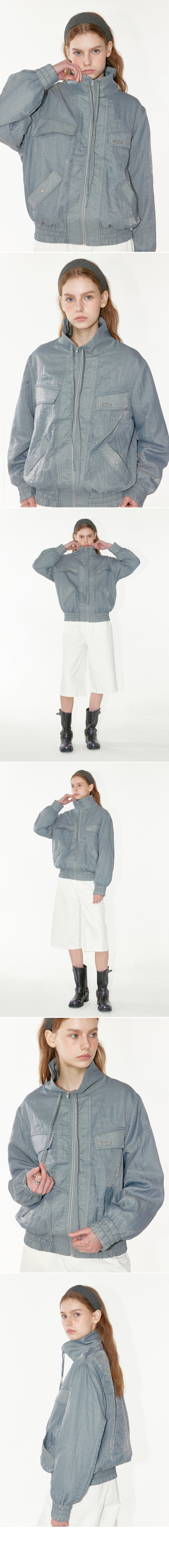 HIGH NECK GLOSSY WINDBREAKER - 2 COLORS SKY BLUE