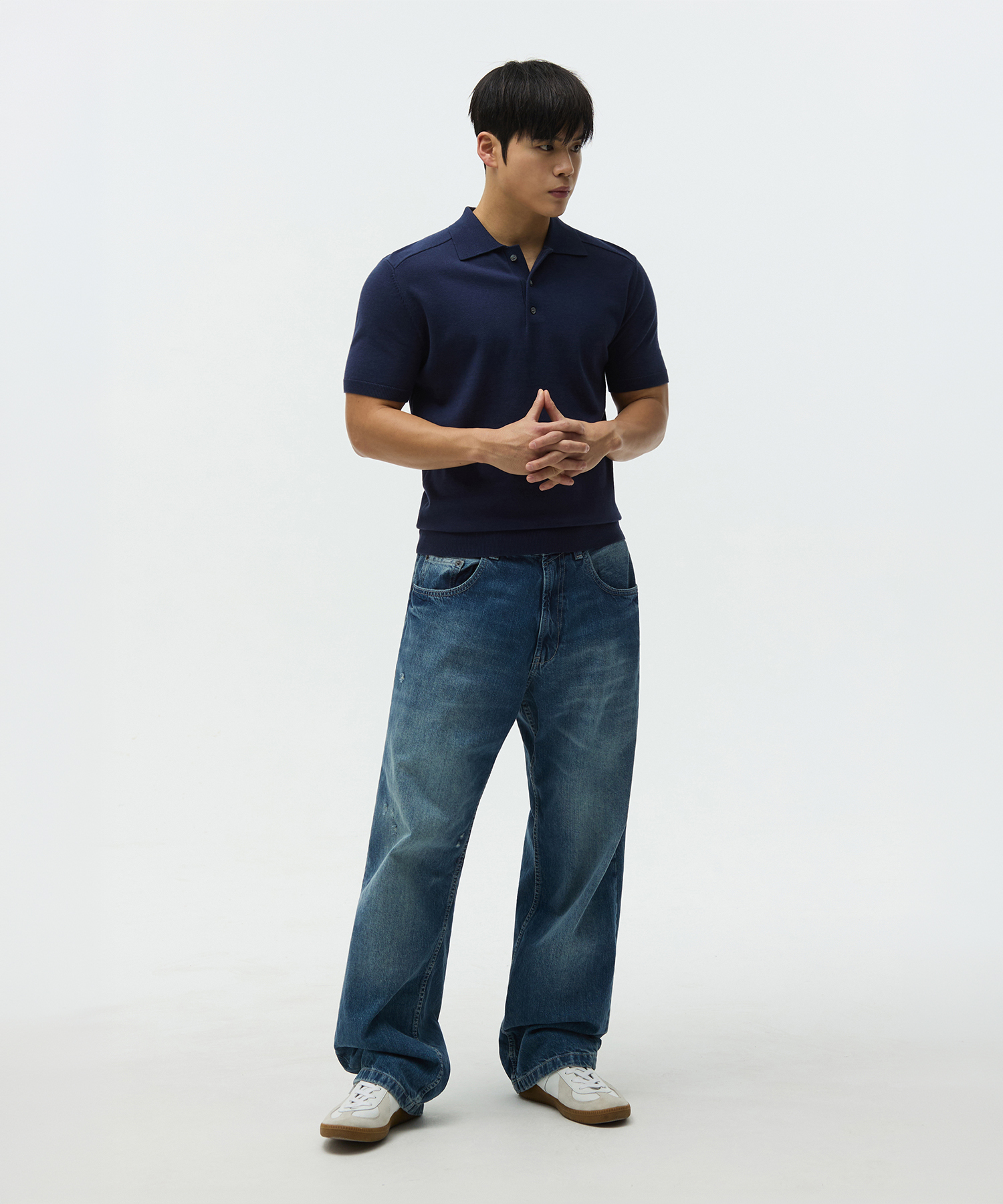 SHOULDER LINE MUSCLE FIT COLLAR вязаный темно-синий