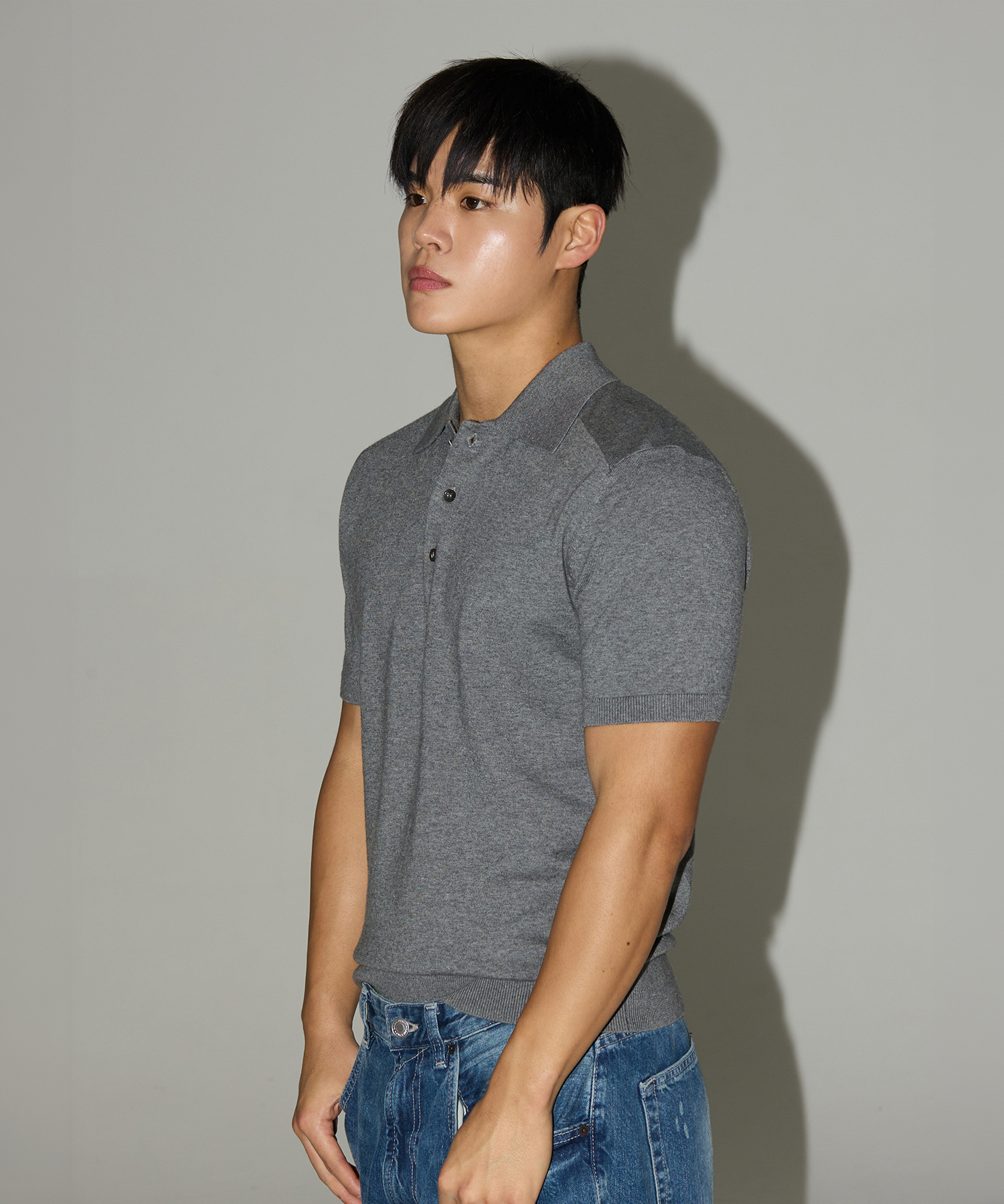 SHOULDER LINE MUSCLE FIT COLLAR вязаный MELANGE GREY