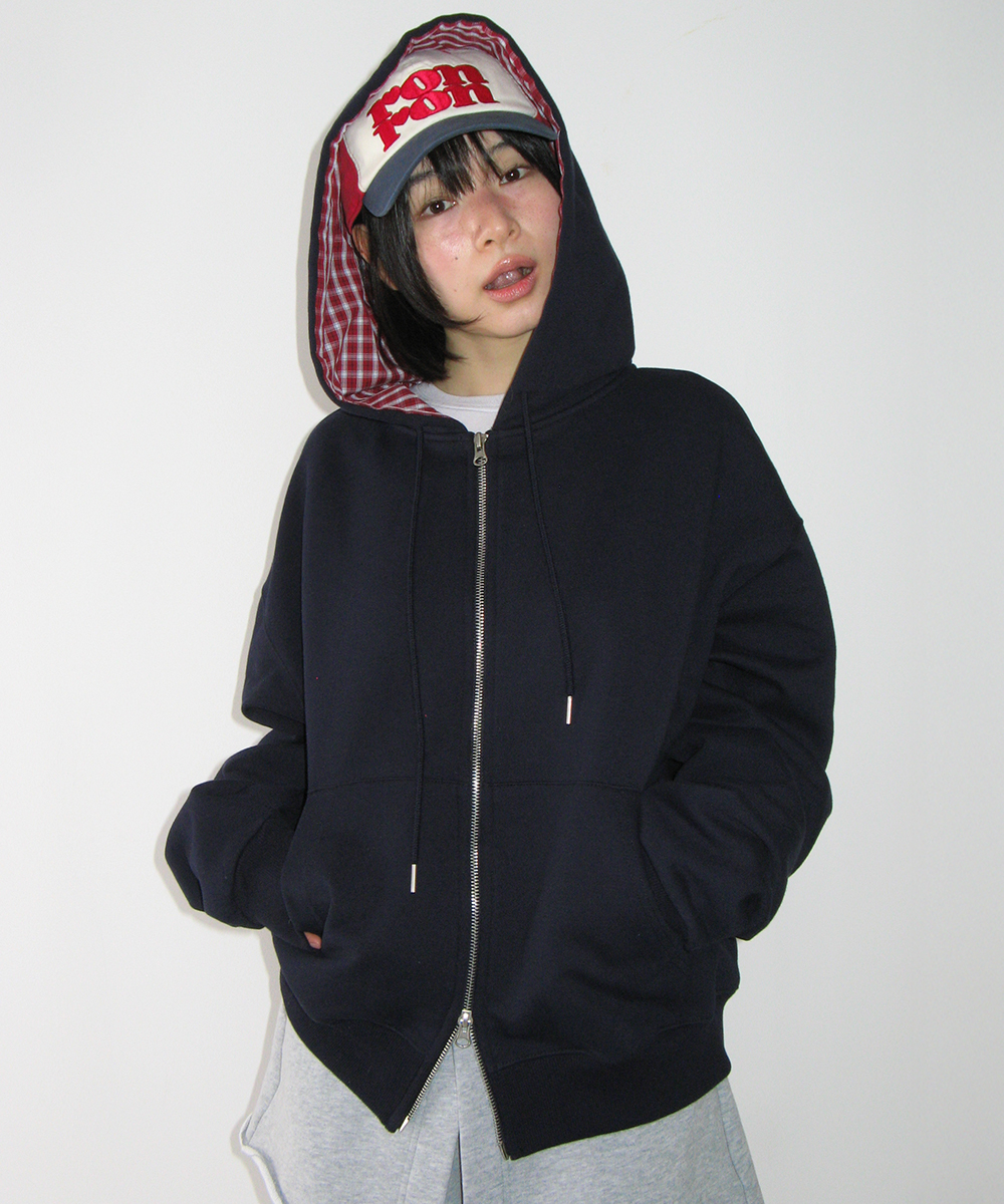 CHECK PATCH HOODIE ZIP UP темно-синий