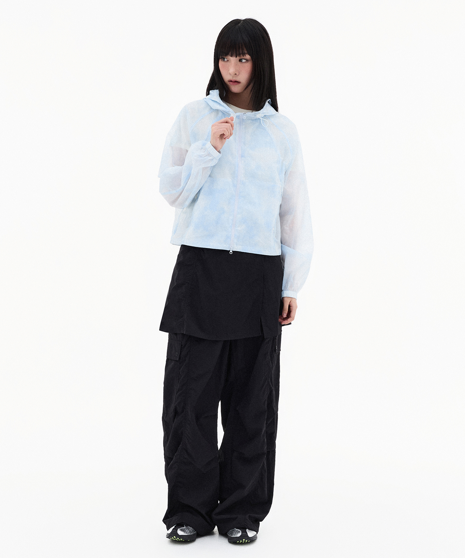 (W) Watercolor Sheer Windbreaker-Sky синий