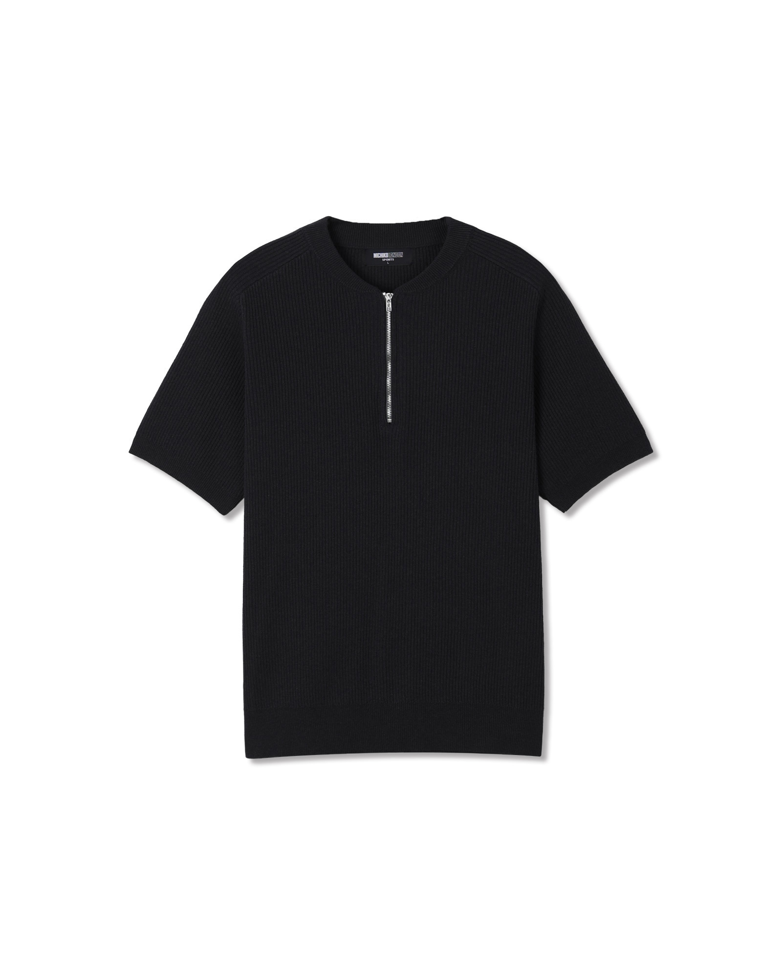 SADDLE RIBBED MUSCLE FIT HALF ZIP-UP вязаный черный