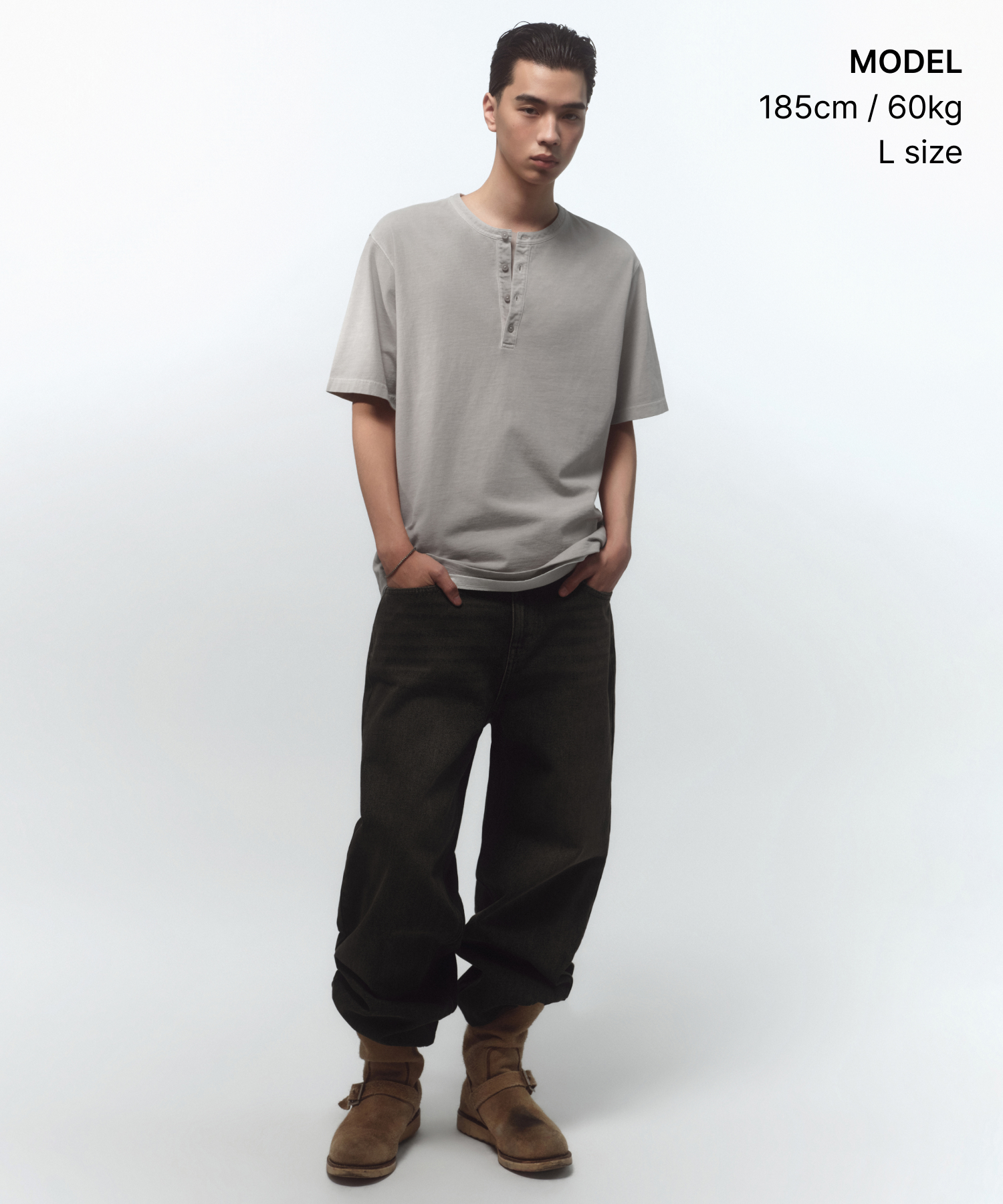 PIGMENT HENLEY NECK T-SHIRT [DUSTY CREAM]