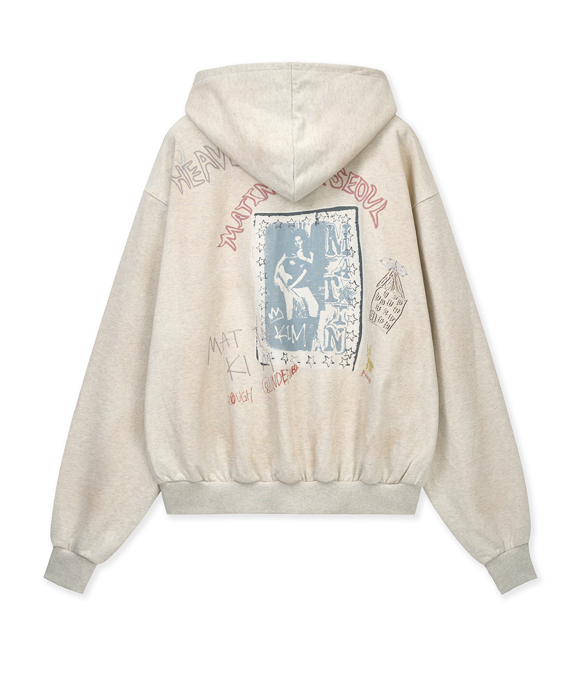 VINTAGE WASHED GRAFFITI HOODY ZIP UP IN BEIGE