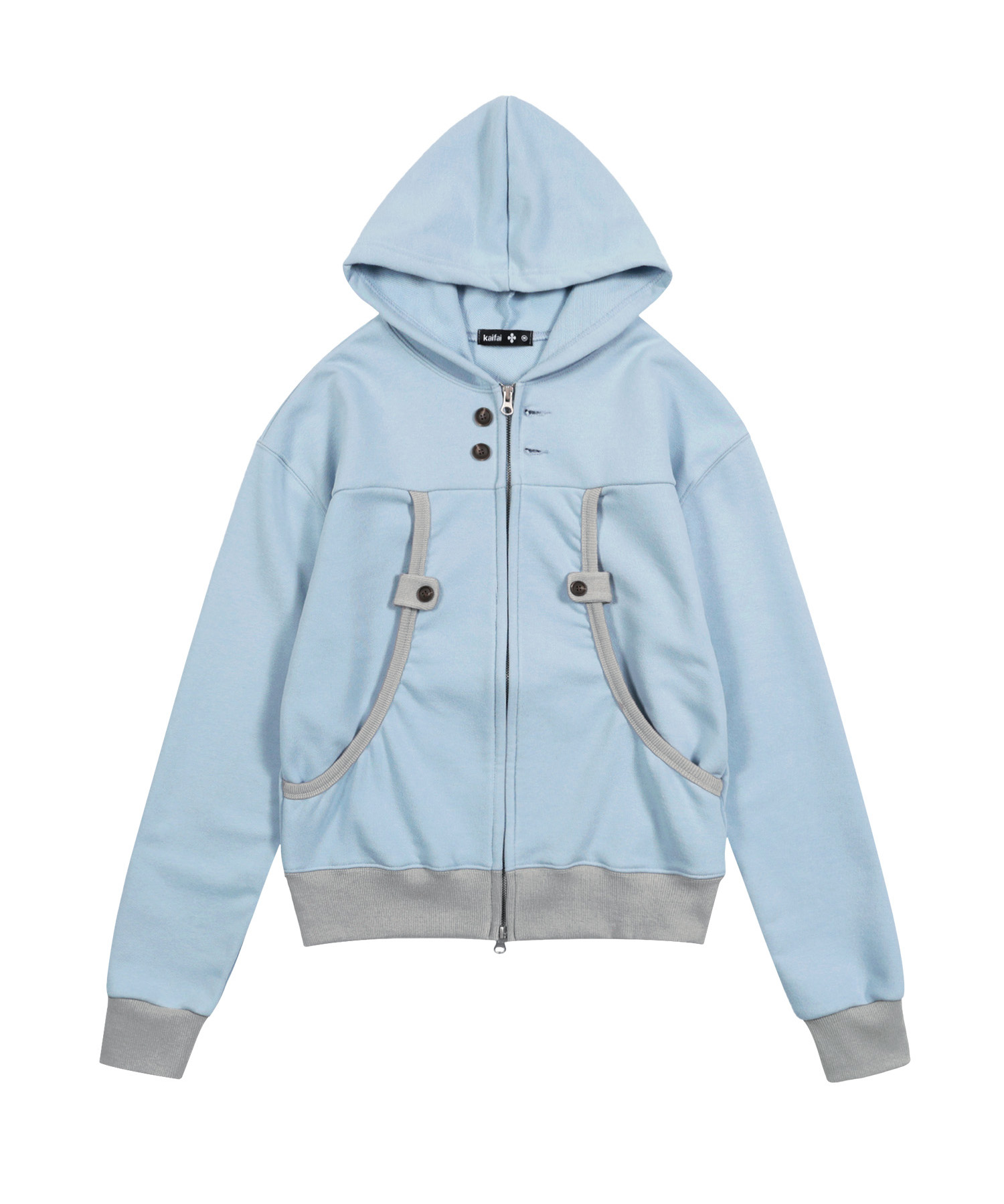 Curve Button Hooded Zip-Up (Sky синий) K26QA220