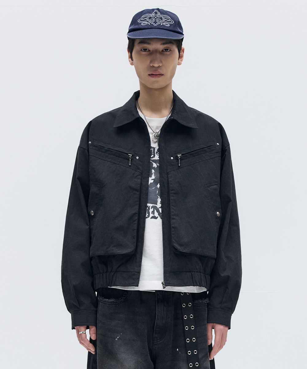 OVERLAYED POCKET BLOUSON BLACK