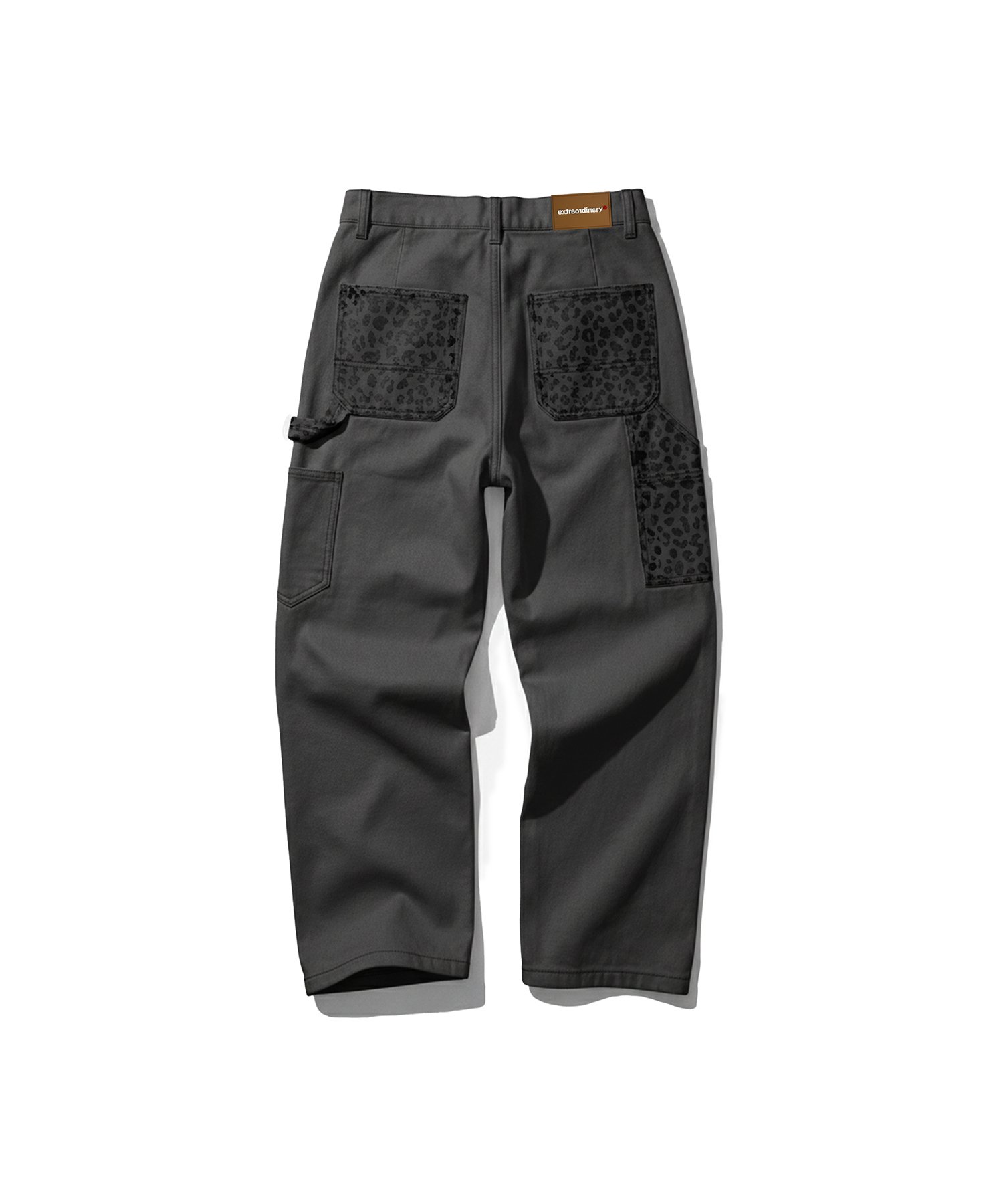 LEOPARD PANEL DOUBLE KNEE PANTS GREY