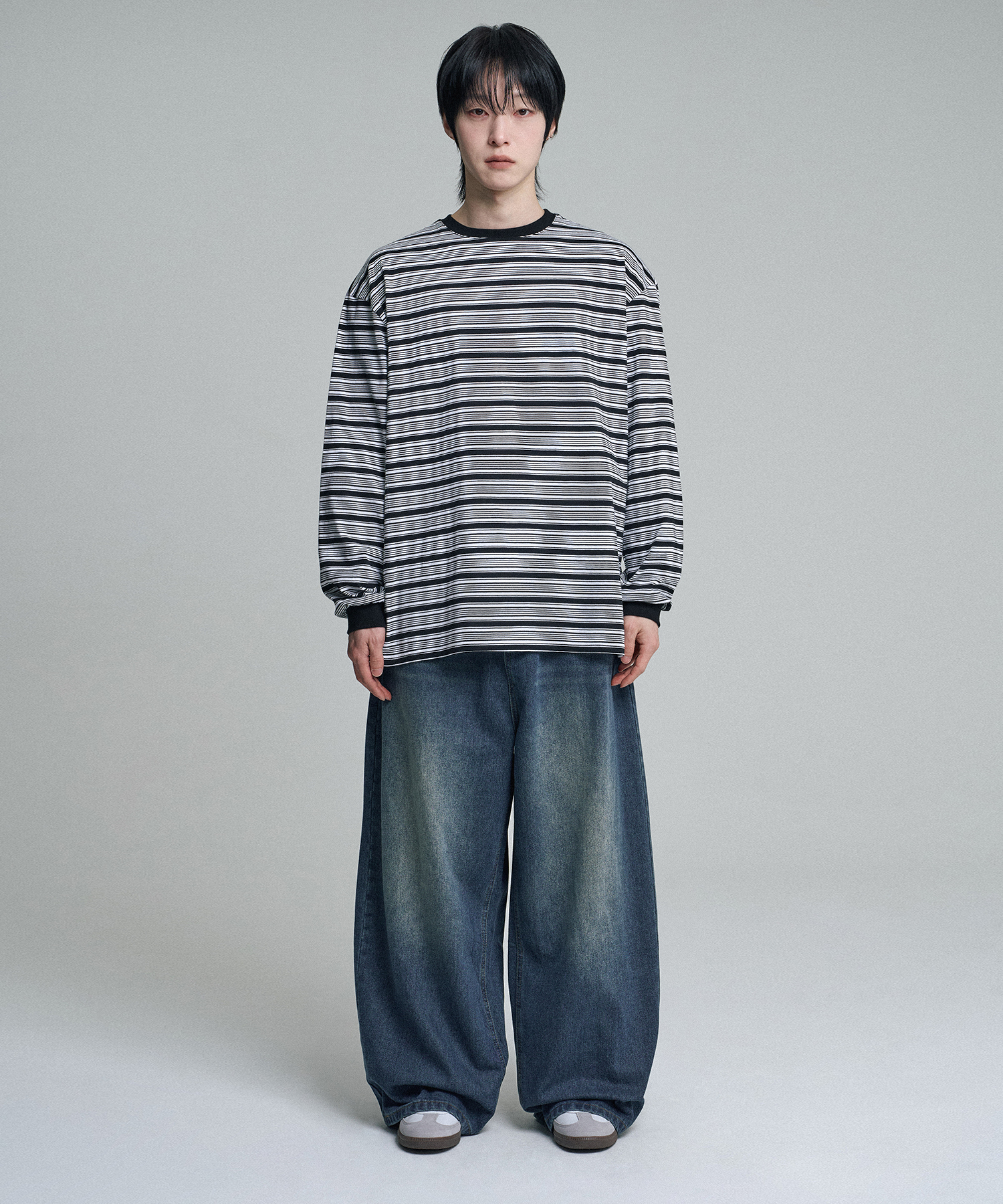 MULTI STRIPE LONG SLEEVE T-SHIRT BLACK