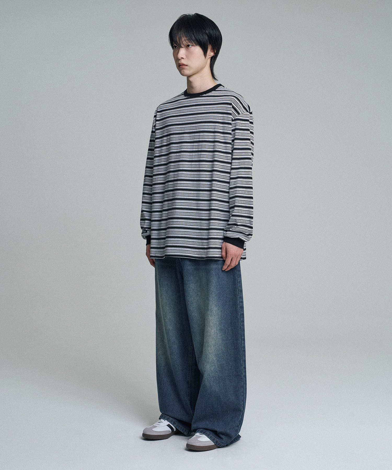 MULTI STRIPE LONG SLEEVE T-SHIRT BLACK