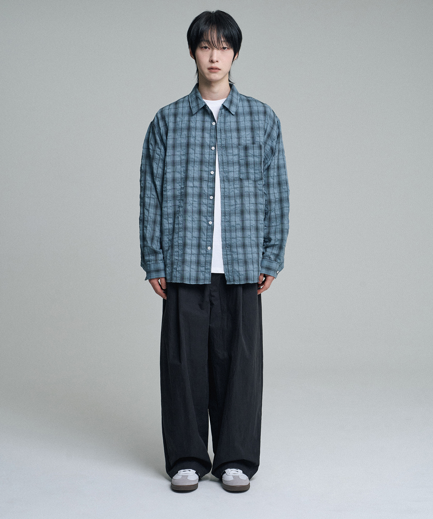 VINTAGE WRINKLE CHECK SHIRT BLUE