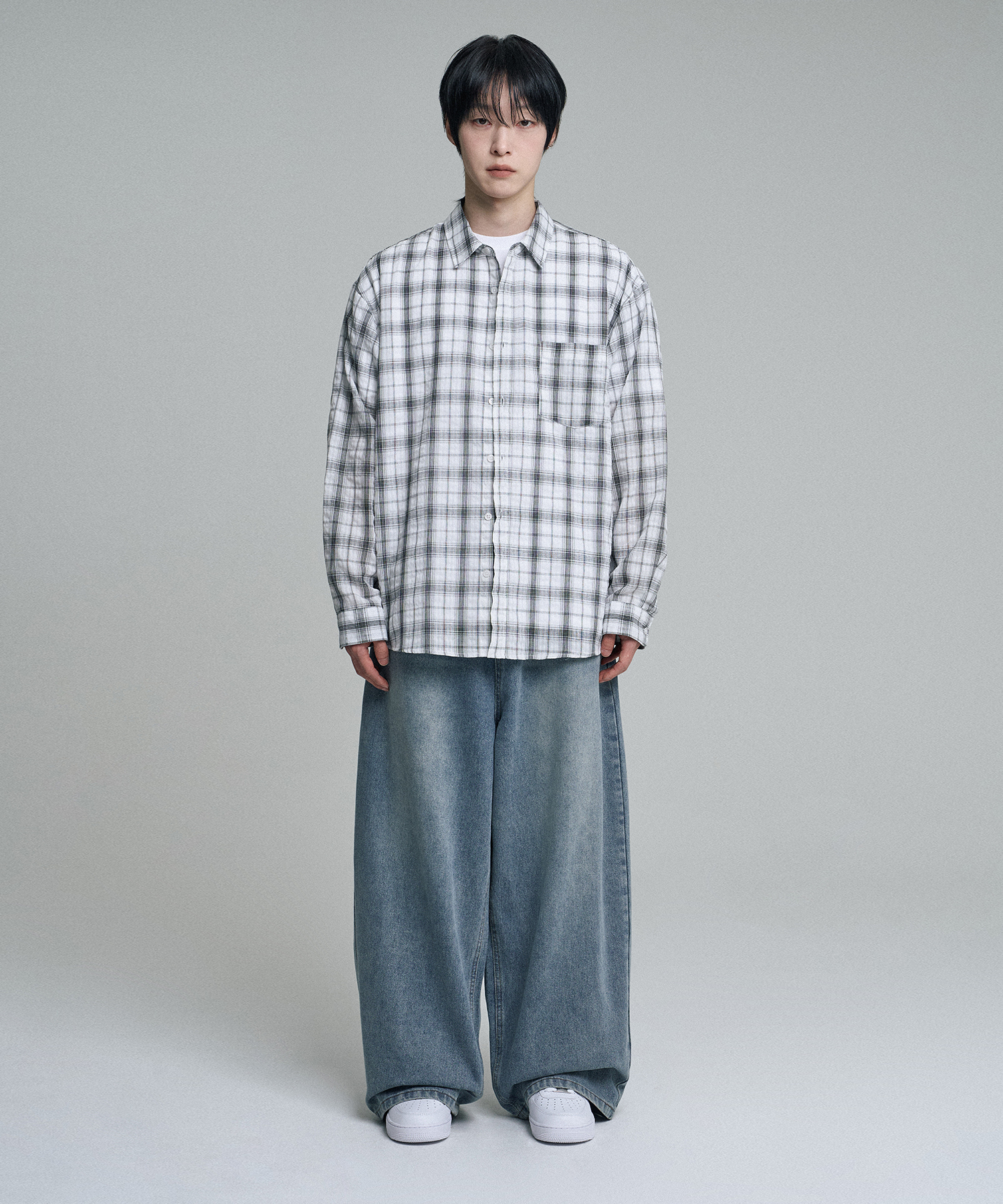 VINTAGE WRINKLE CHECK SHIRT WHITE
