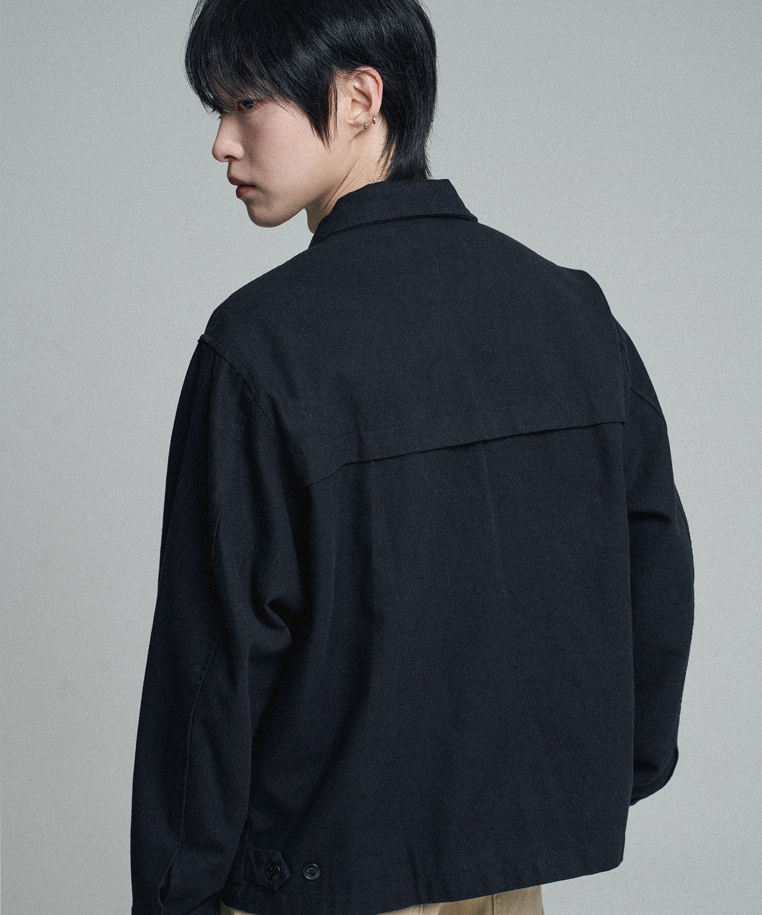 2WAY COTTON HARRINGTON JACKET BLACK