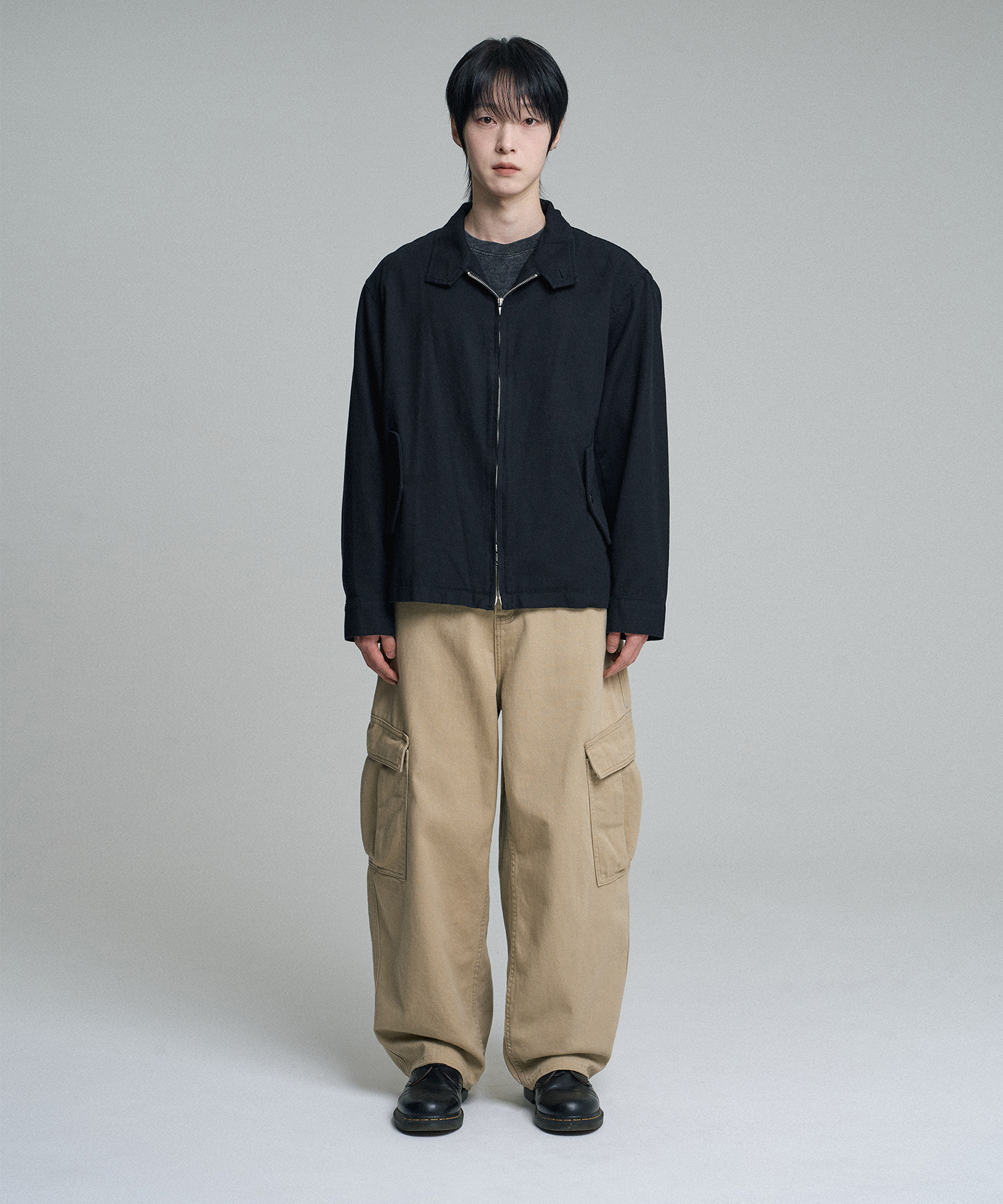 2WAY COTTON HARRINGTON JACKET BLACK