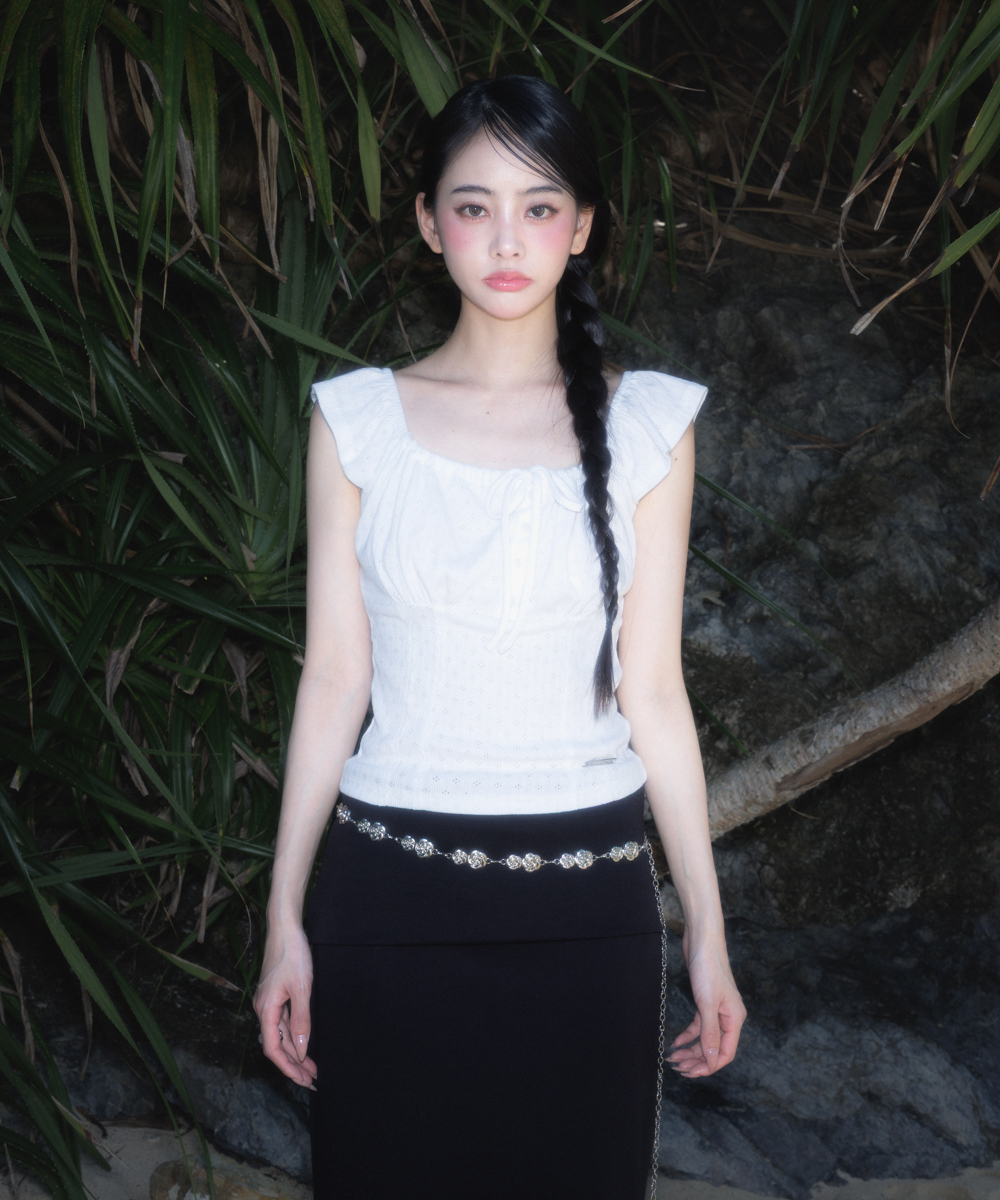 Ribbon Shirring Sleeveless [Ivory]