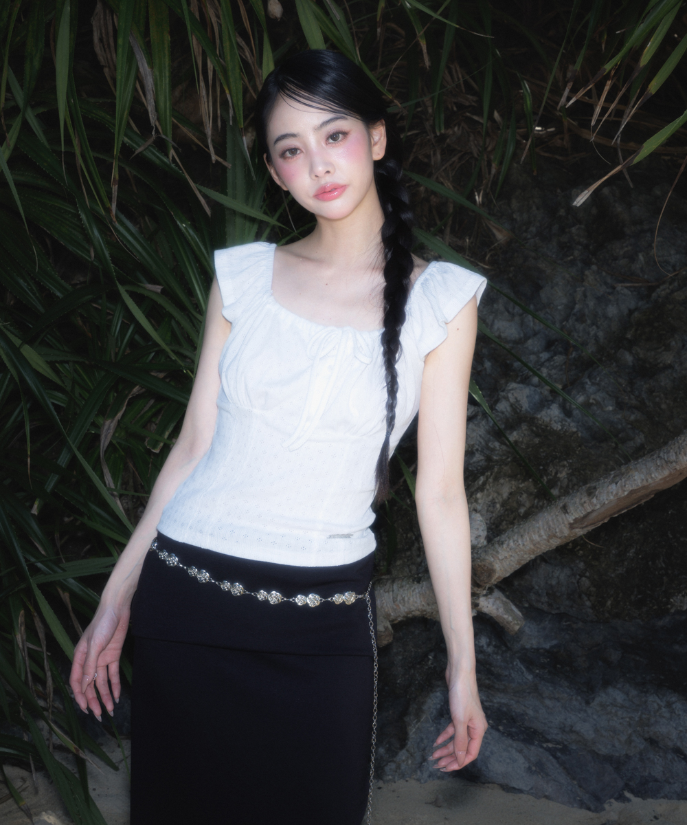 Ribbon Shirring Sleeveless [Ivory]