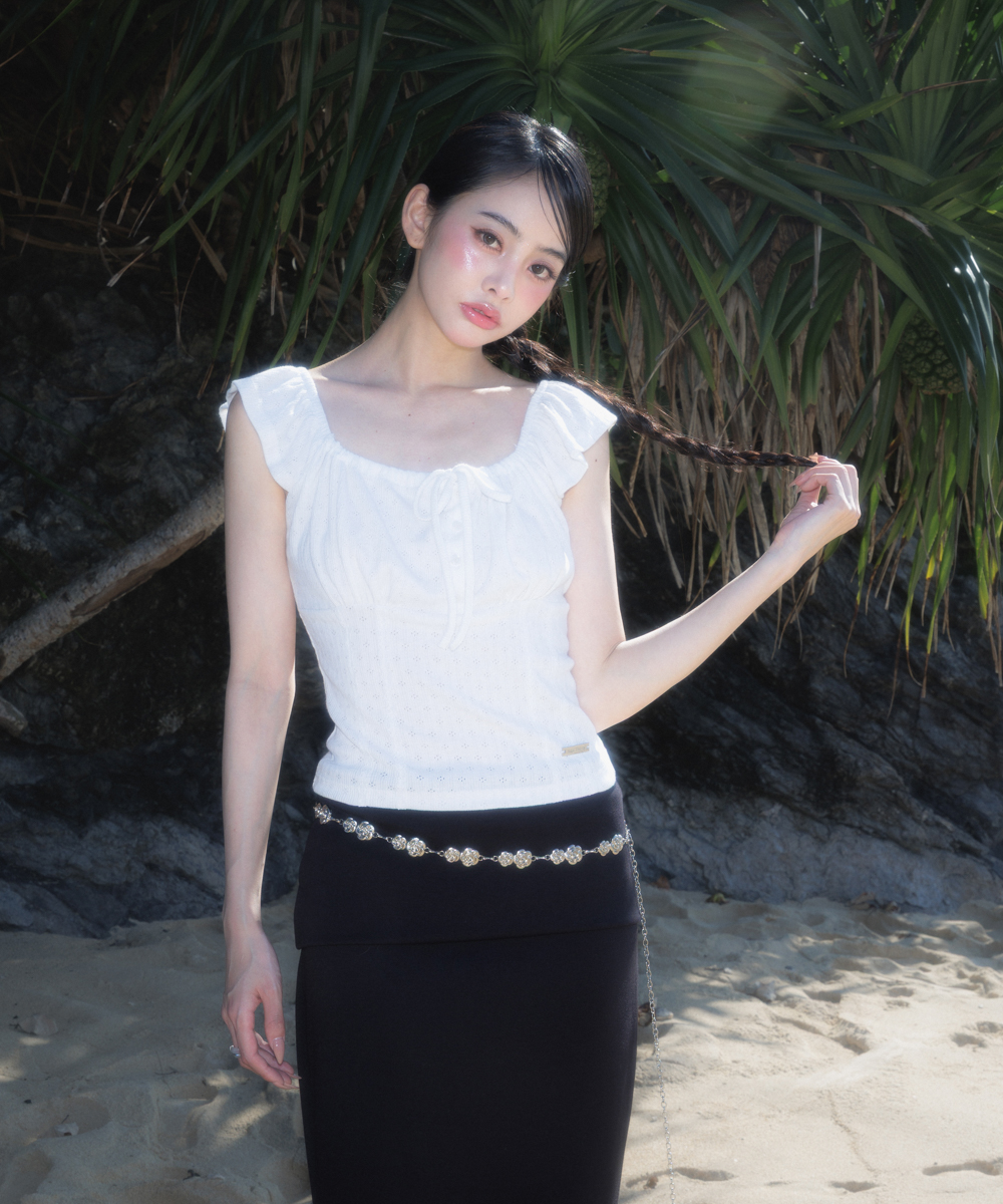 Ribbon Shirring Sleeveless [Ivory]