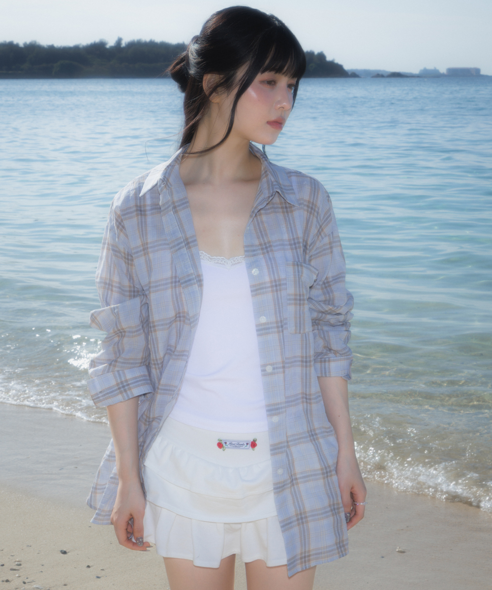 See-through Check Overfit Shirt [Sky Blue]