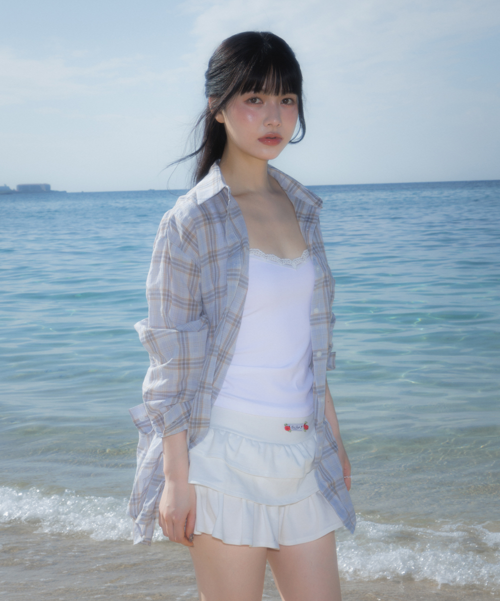 See-through Check Overfit Shirt [Sky Blue]