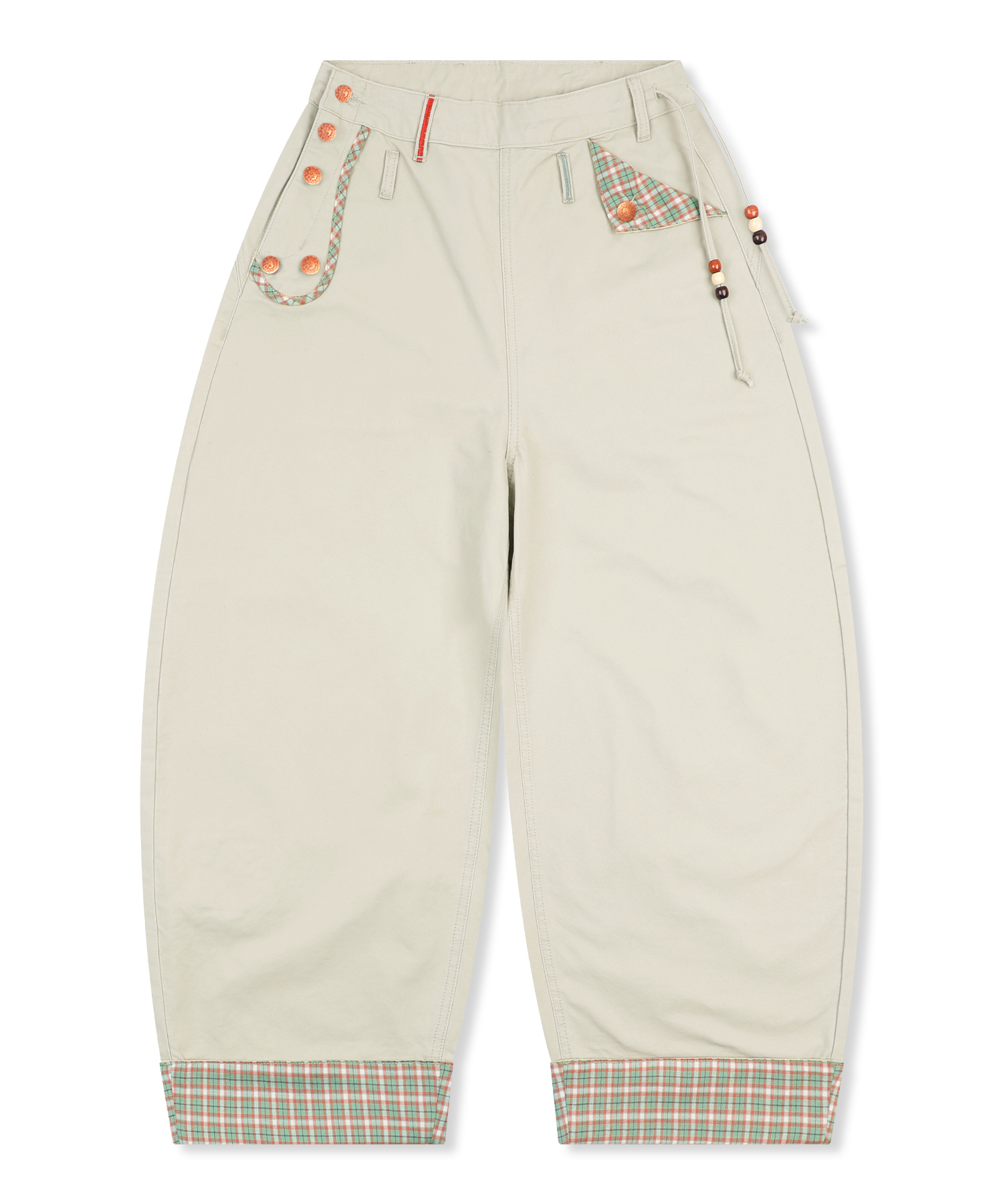 WXP085 Shiawase Check Contrast Balloon Pants (BEIGE)