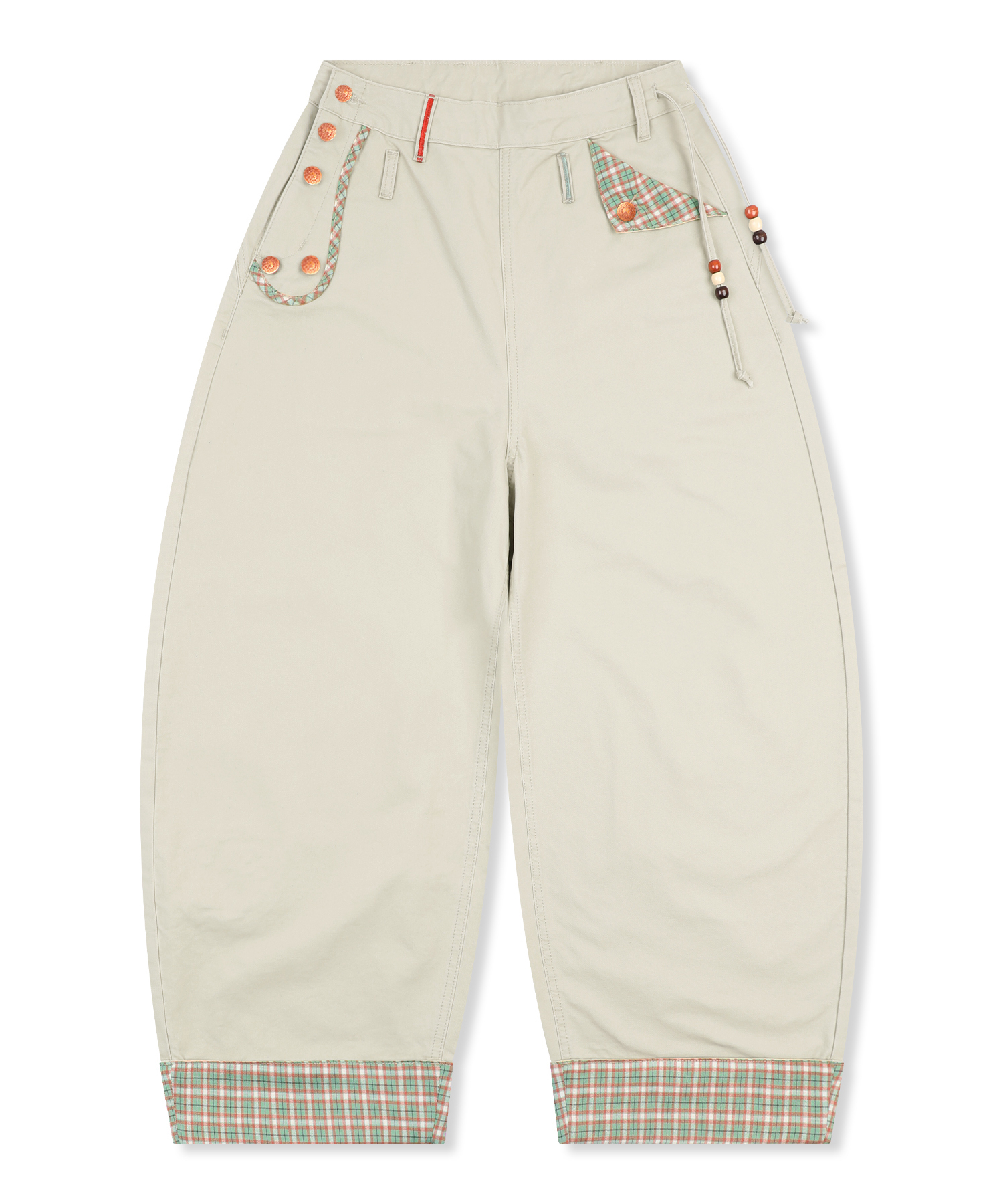 WXP085 Shiawase Check Contrast Balloon Pants (BEIGE)