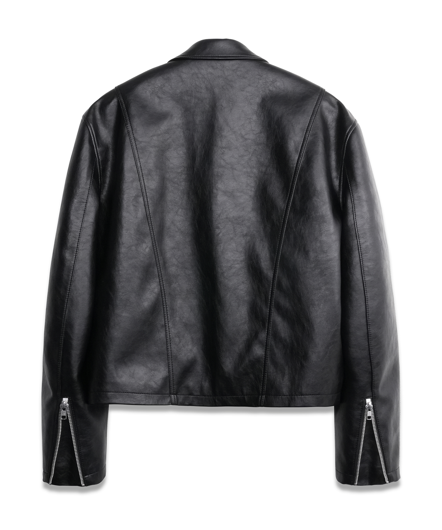 Incision Crop Leather Jacket BLACK