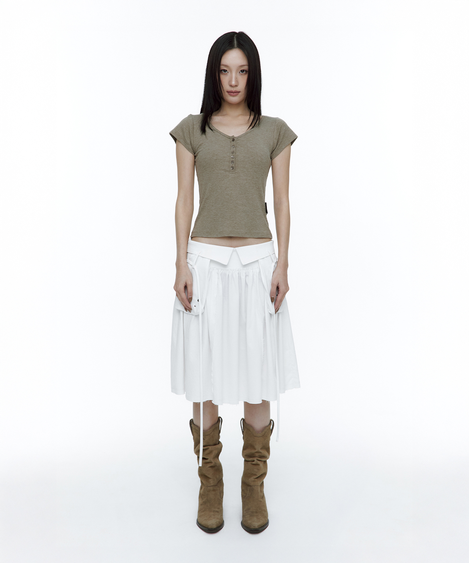 Asci Cross Henly Neck T-shirt Khaki Brown