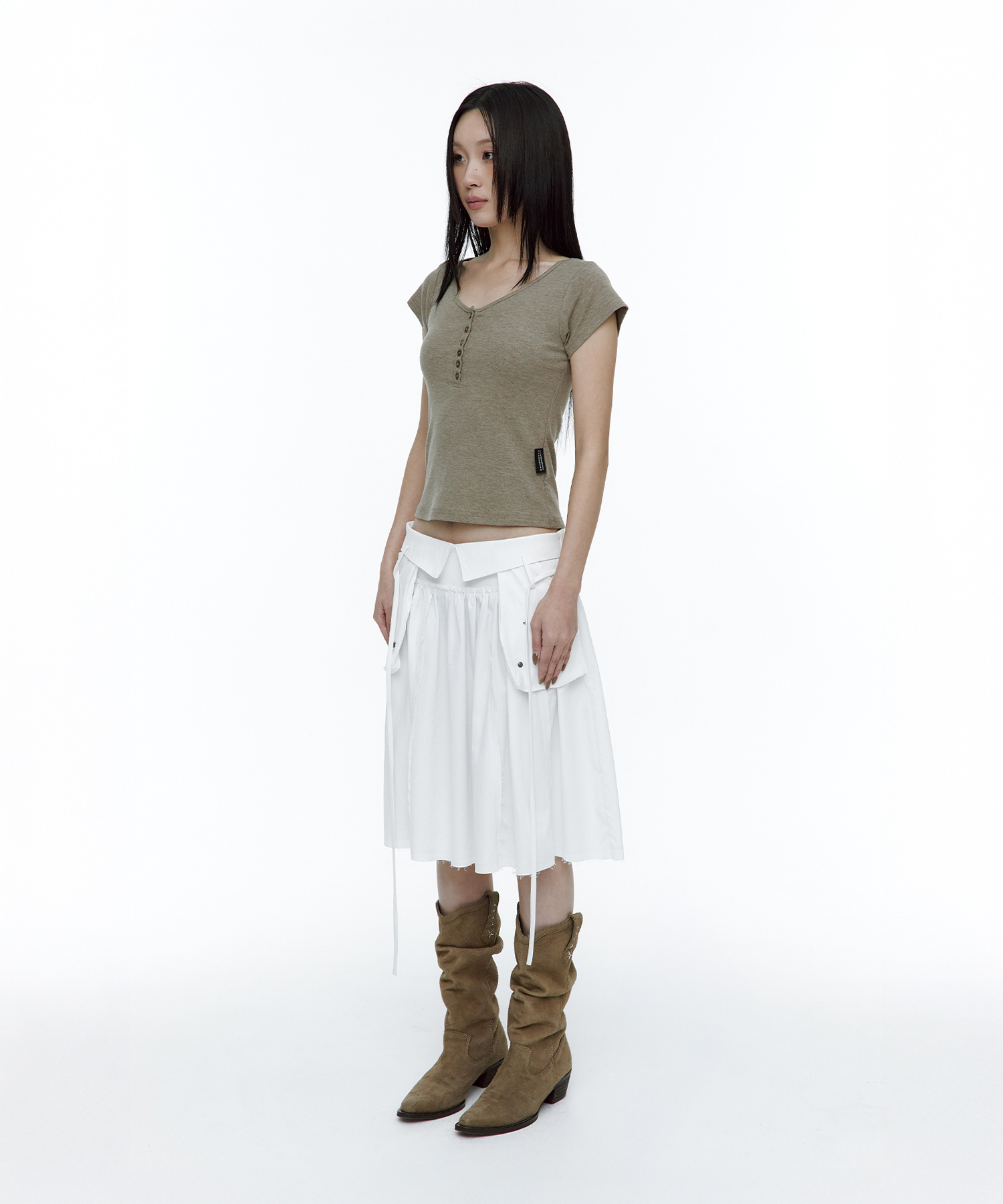 Asci Cross Henly Neck T-shirt Khaki Brown